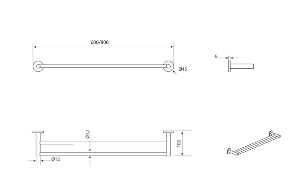 LVB Mica Double Towel Rail - 800mm