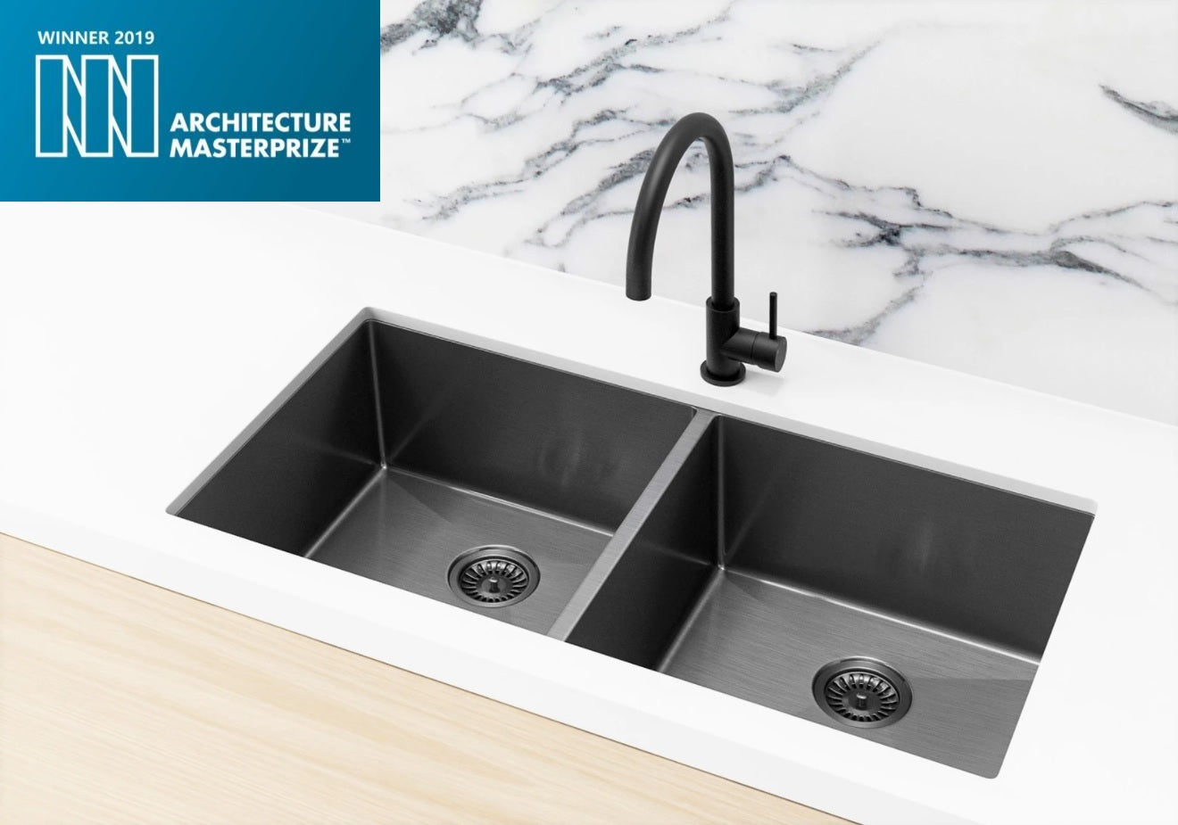 Lavello Kitchen Sink - Double Bowl 860 x 440 - PVD Gunmetal Black