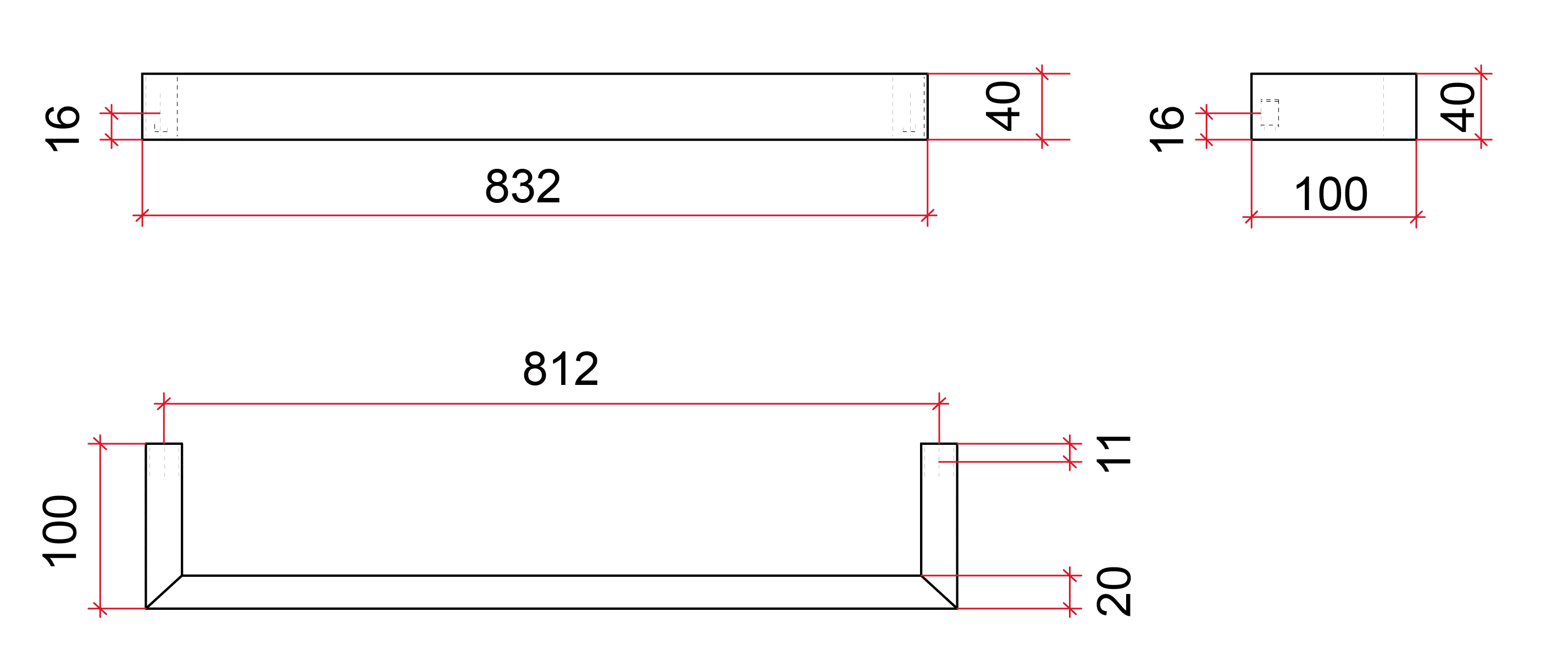 Thermorail Square Single Rail 832x40x100mm 30Watts - Matt Black - Includes Transformer