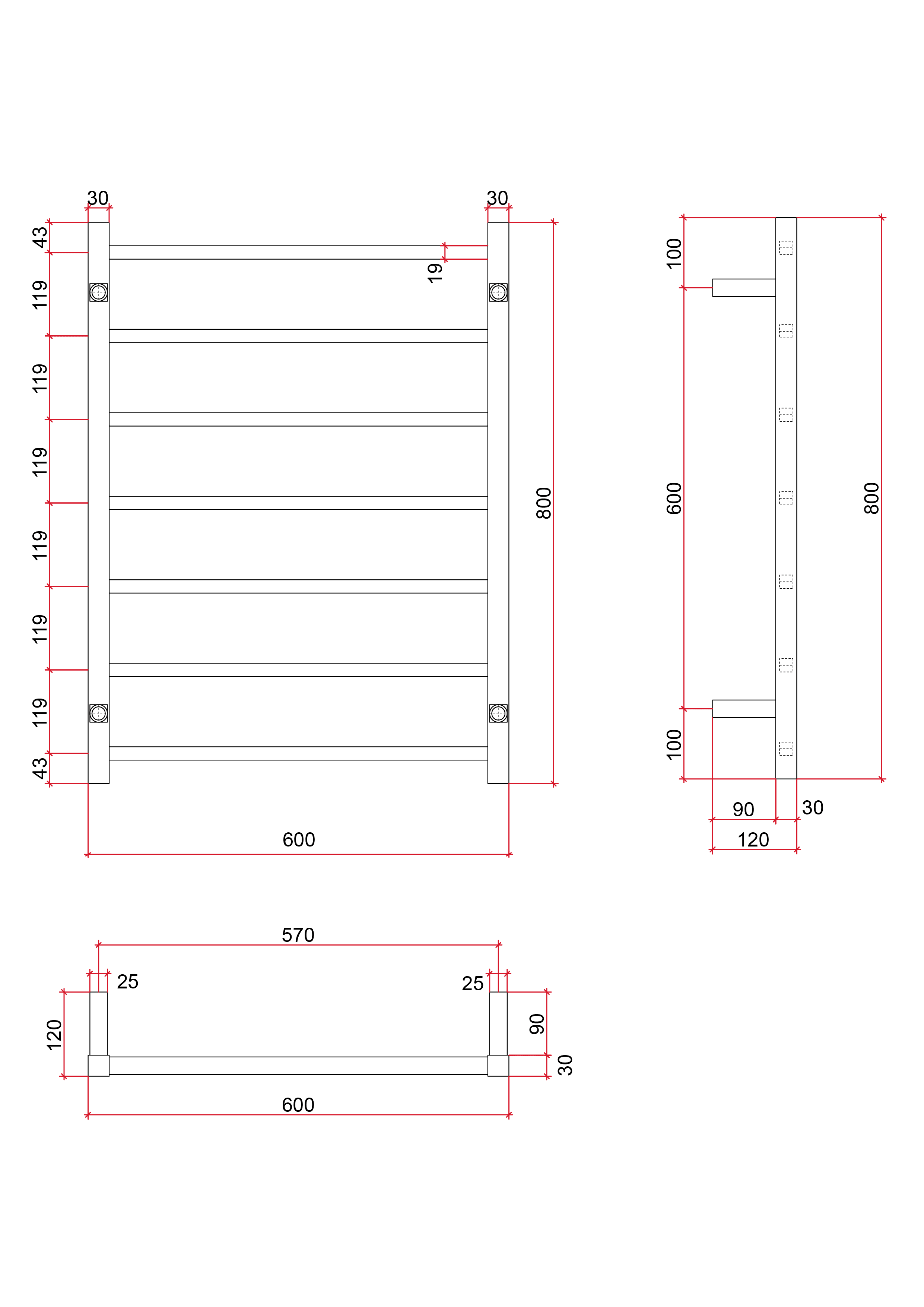 Thermorail Straight/Square 12Volt 600x800x120mm 90Watt 7 Bars