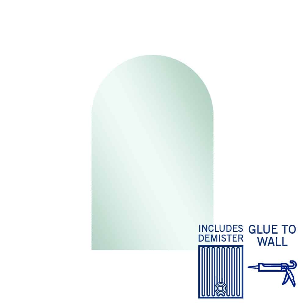 Aspen Polished Edge Arch Mirror 500X800Mm Glue-To-Wall And Demister