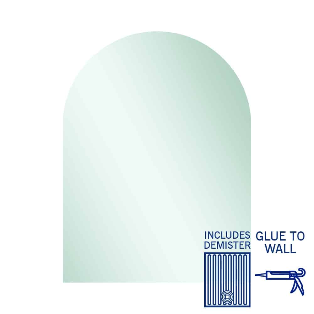 Aspen Polished Edge Arch Mirror 750X1000Mm Glue-To-Wall And Demister