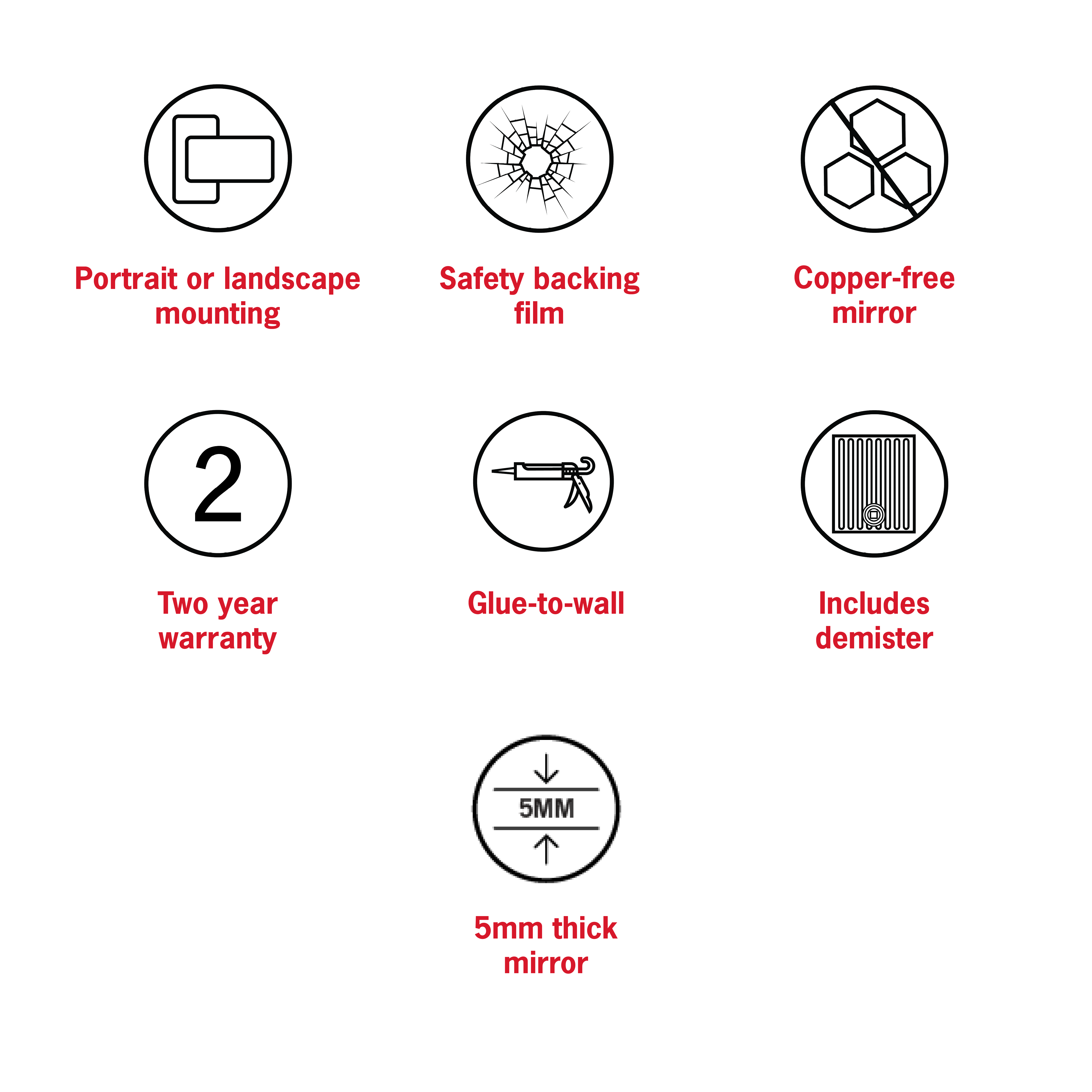 Aspen Polished Edge Arch Mirror 500x800mm Glue-to-Wall and Demister