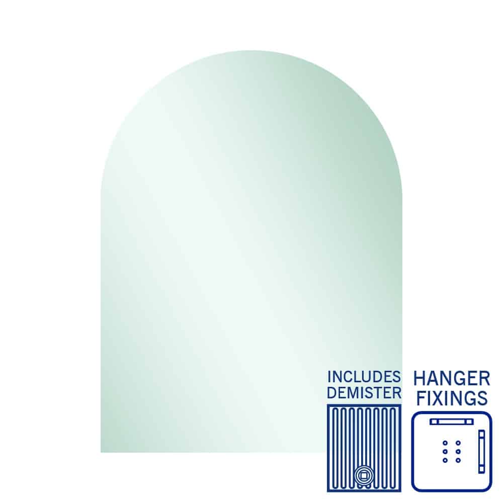 Aspen Polished Edge Arch Mirror 750X1000Mm With Hangers And Demister