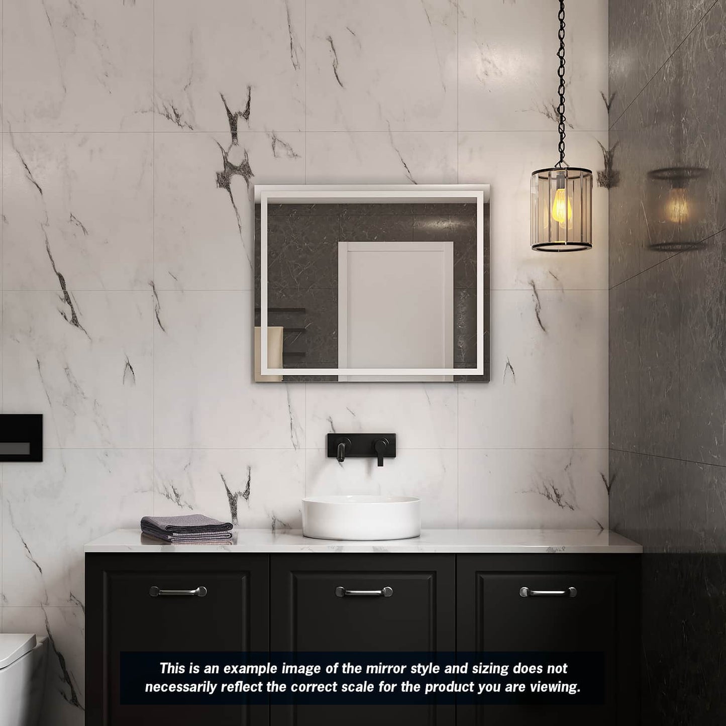 Sierra Rectangle Polished Edge Mirror with Sandblasted Border - 1500x900mmwith Hangers and Demister