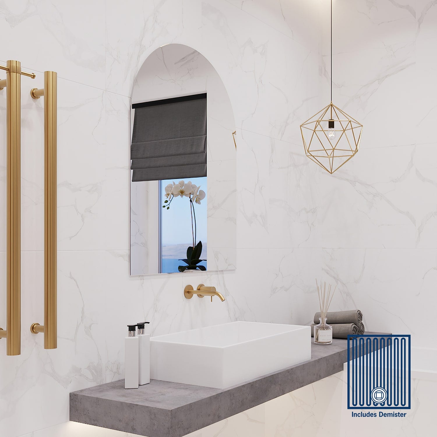 Aspen Polished Edge Arch Mirror 750x1000mm Glue-to-Wall and Demister