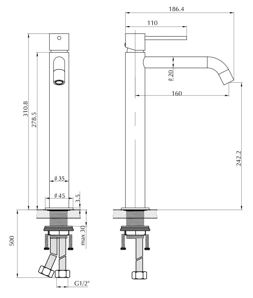 LVB Mica Tall Basin Mixer - Curved Spout