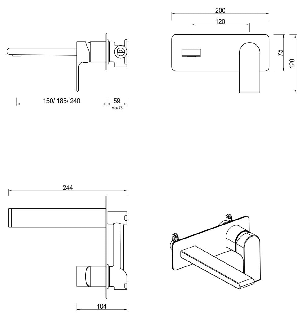 Beki Wall-Spout Combo - 1P - TRIM KIT ONLY