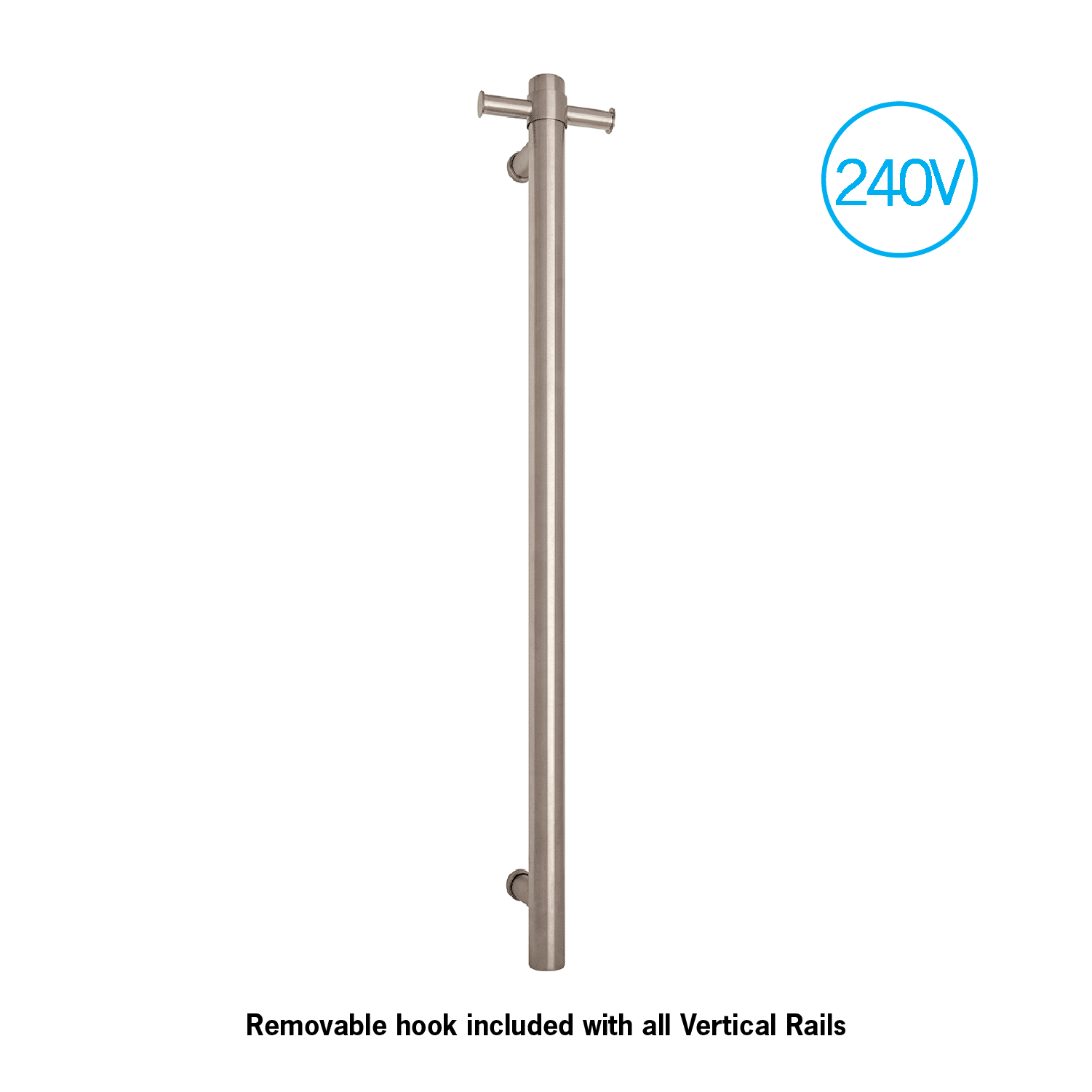 Thermorail Straight/Round 240Volt Vertical Bar 900X142X100Mm 20Watt With Optional Hook - Brushed