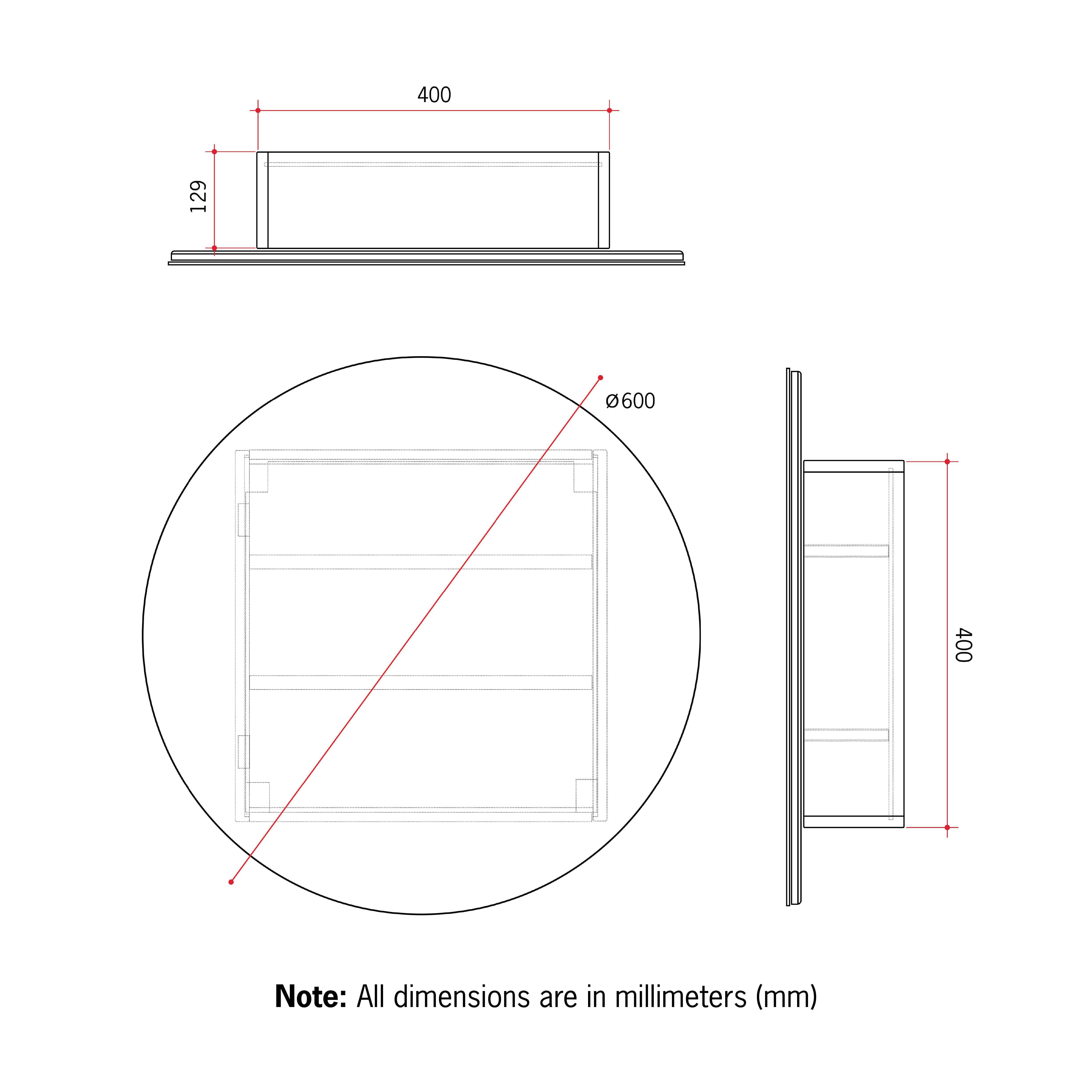 Chelsea Round Black Mirror Cabinet - 600ø x 150mm