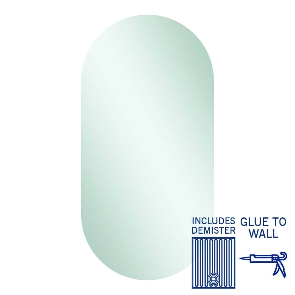Duke Polished Edge Pill Mirror 500X1000Mm Glue-To-Wall And Demister