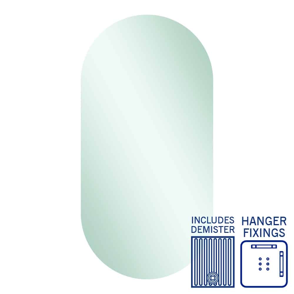 Duke Polished Edge Pill Mirror 500X1000Mm With Hangers And Demister