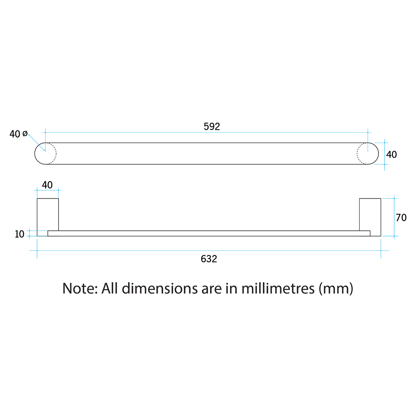 Thermorail Flat Pill Single Rail 632x40x70mm 16Watts - Matt Black - Includes Transformer