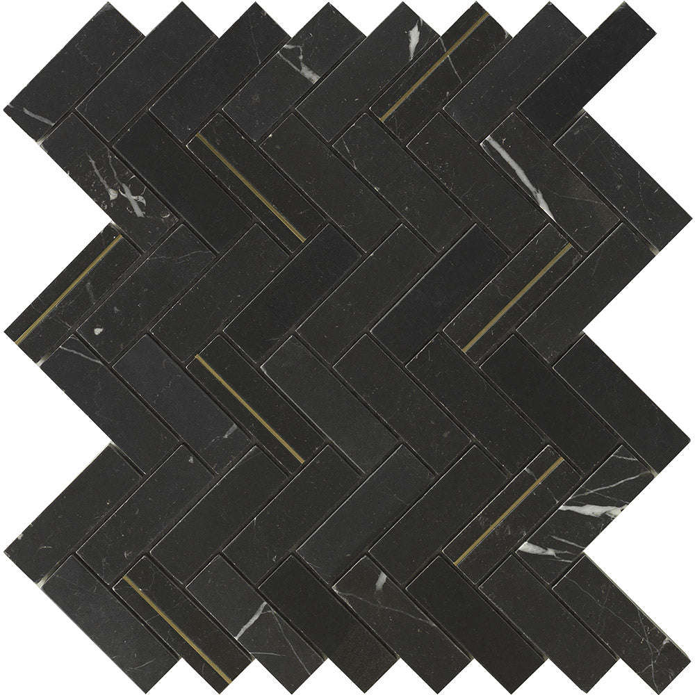 Imperial Herringbone Nero Marquina Mosaic