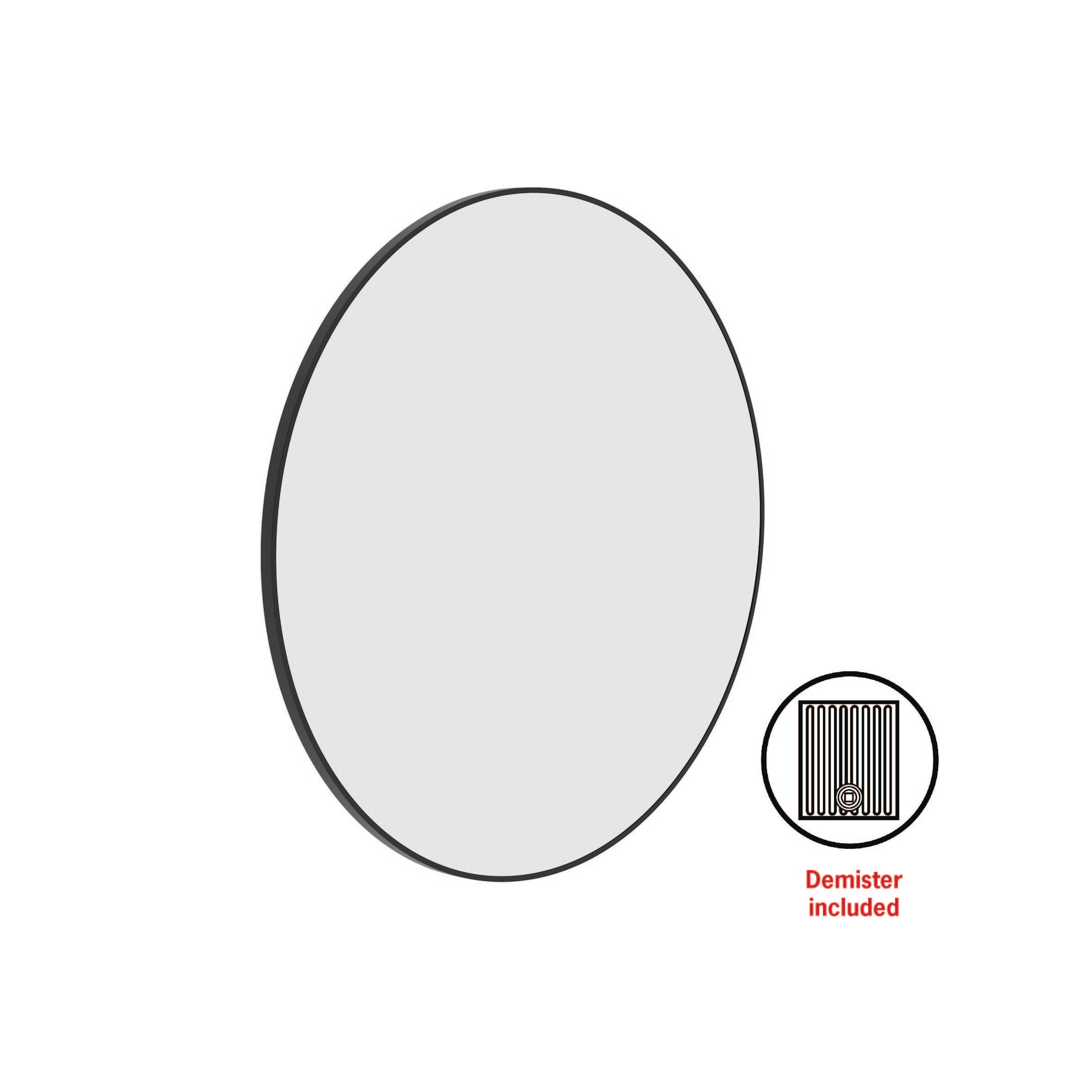 Georgia Round Black Framed Mirror - 900Mmø - Includes Mirror Demister