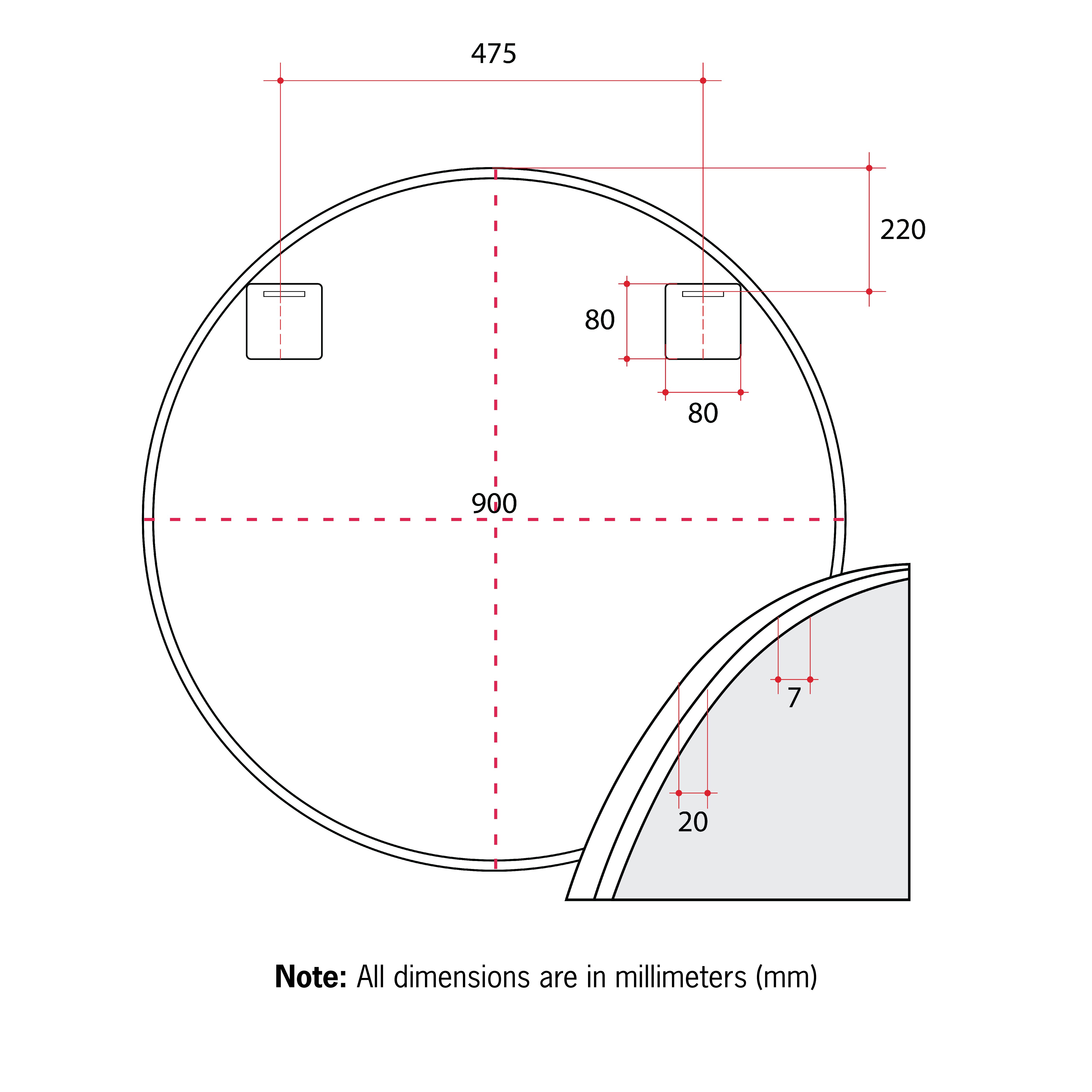 Georgia Round Black Framed Mirror - 900mmØ