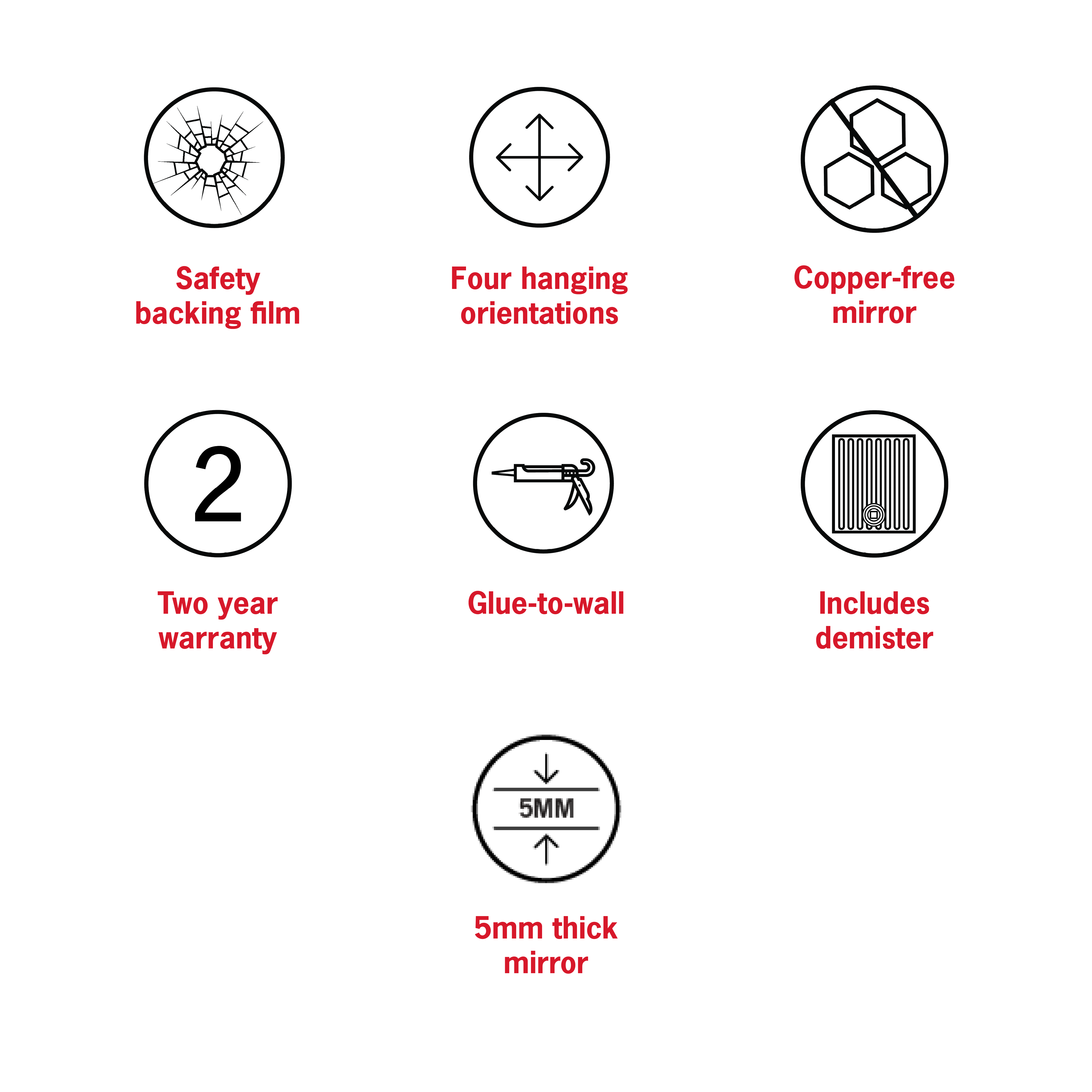 Hamilton D Shaped Polished Edge Mirror - 1200x900mm Glue-to-wall and Demister