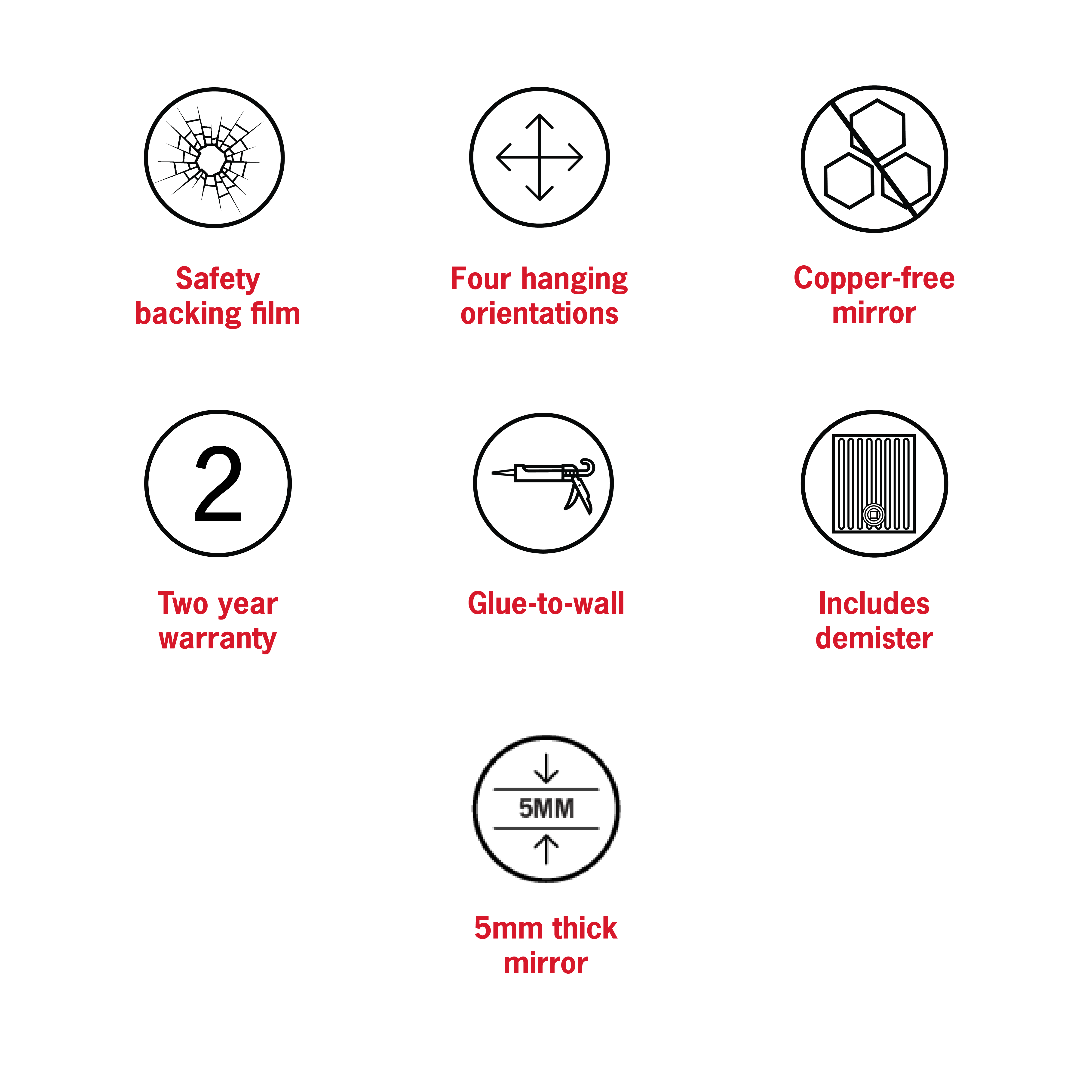 Hamilton D Shaped Polished Edge Mirror - 1500x1100mm Glue-to-wall and Demister