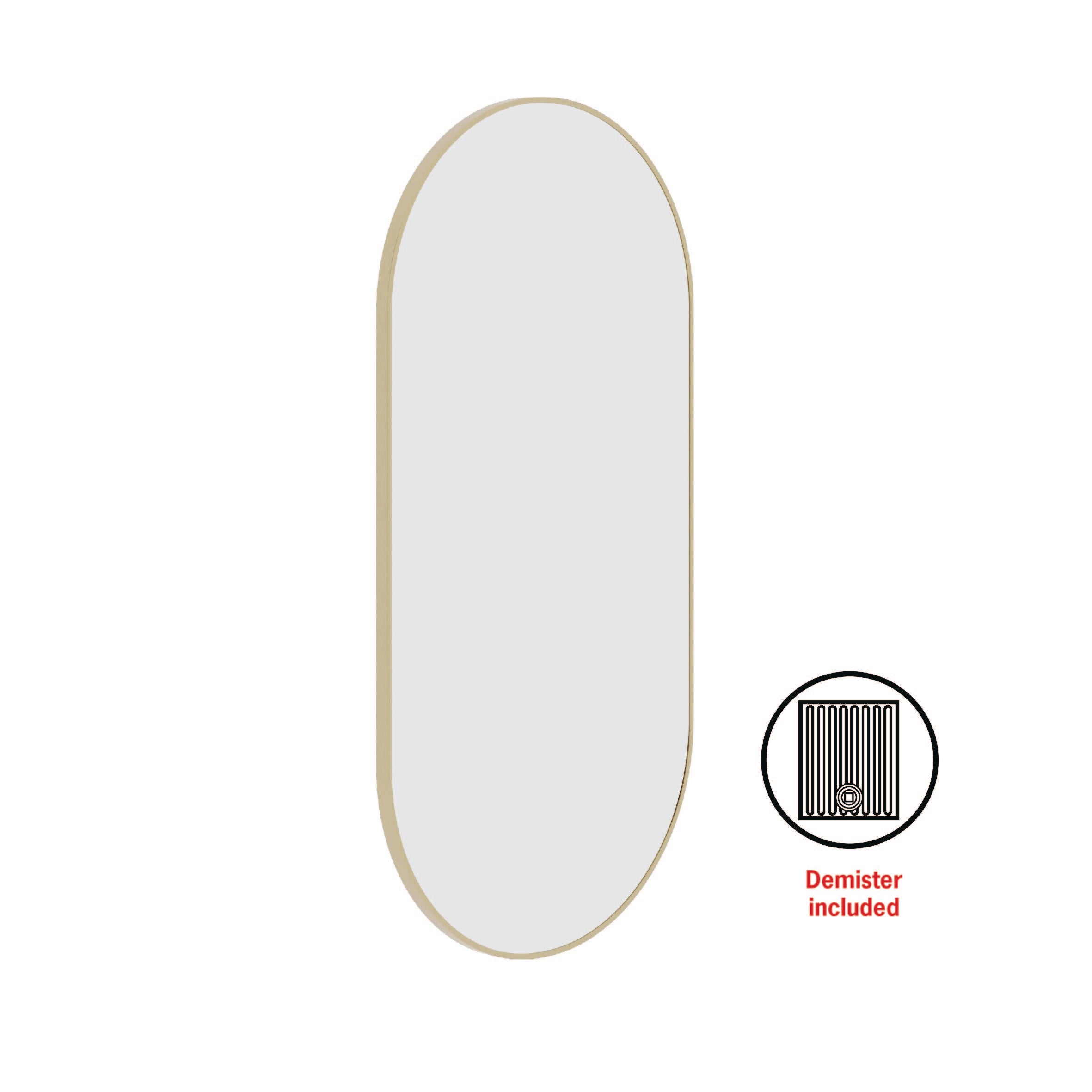 Havana Pill Gold Framed Mirror - 500X1000Mm - Includes Mirror Demister