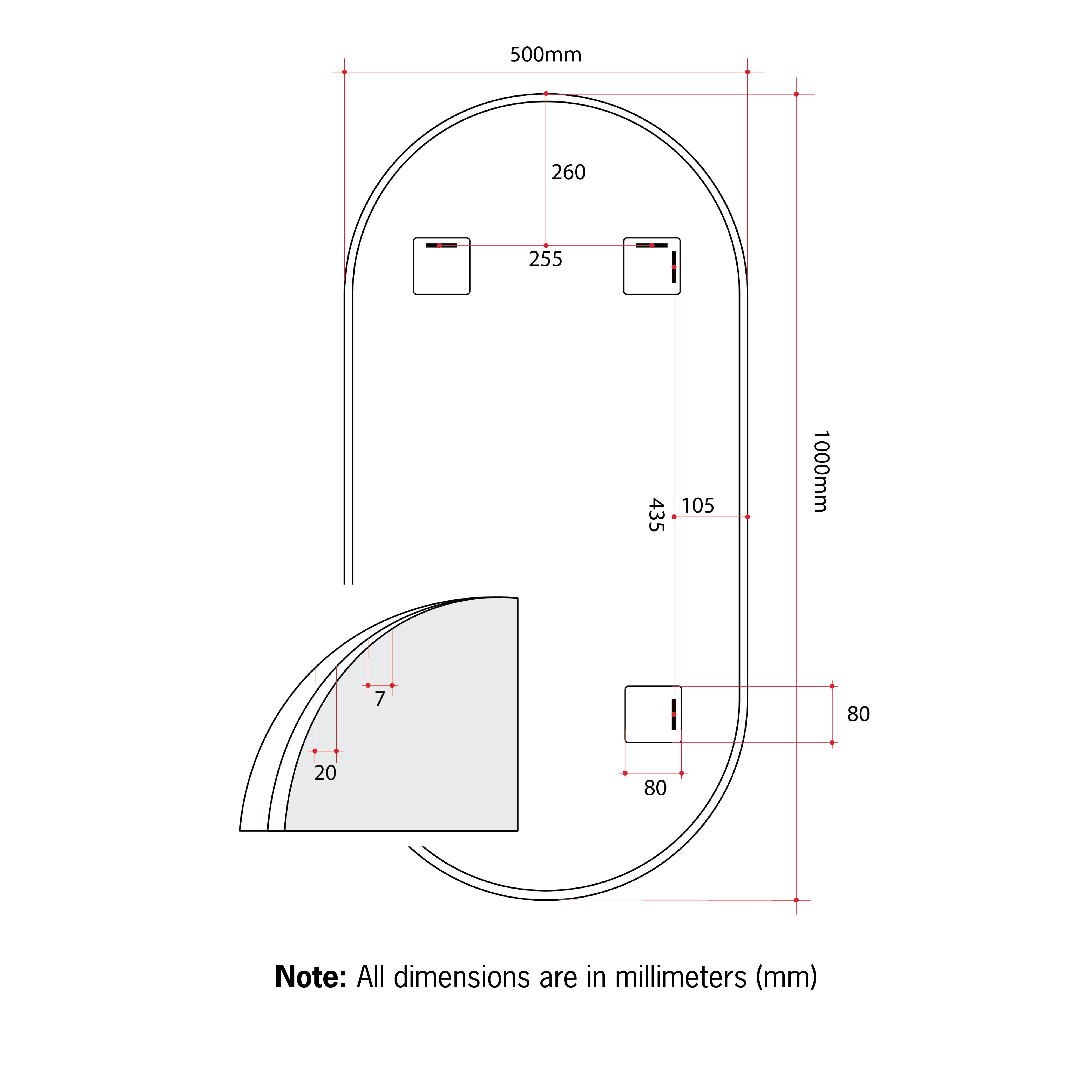 Havana Pill Black Framed Mirror - 500x1000mm