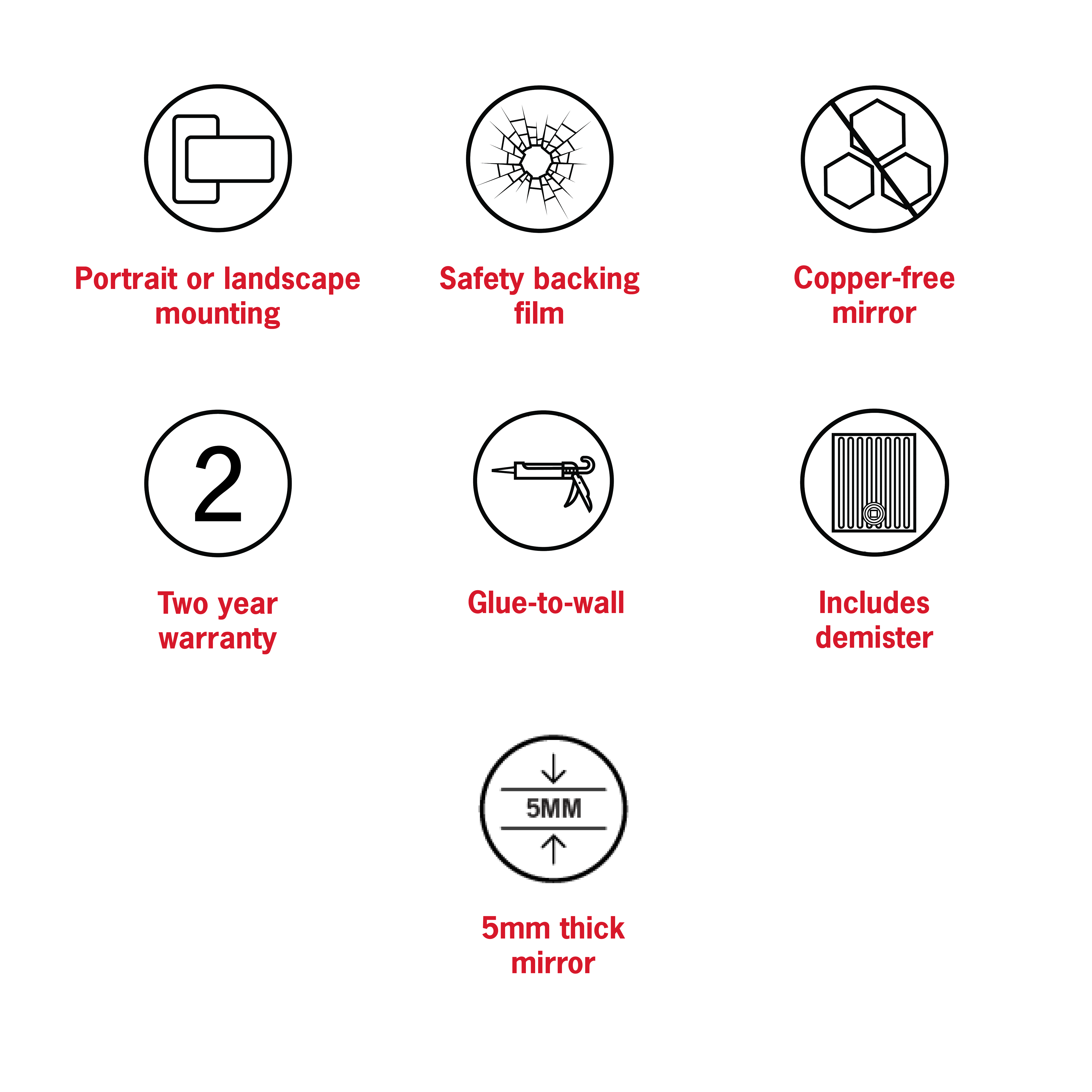 Jackson Rectangle Polished Edge Mirror - 1200x800mm Glue-to-Wall and Demister