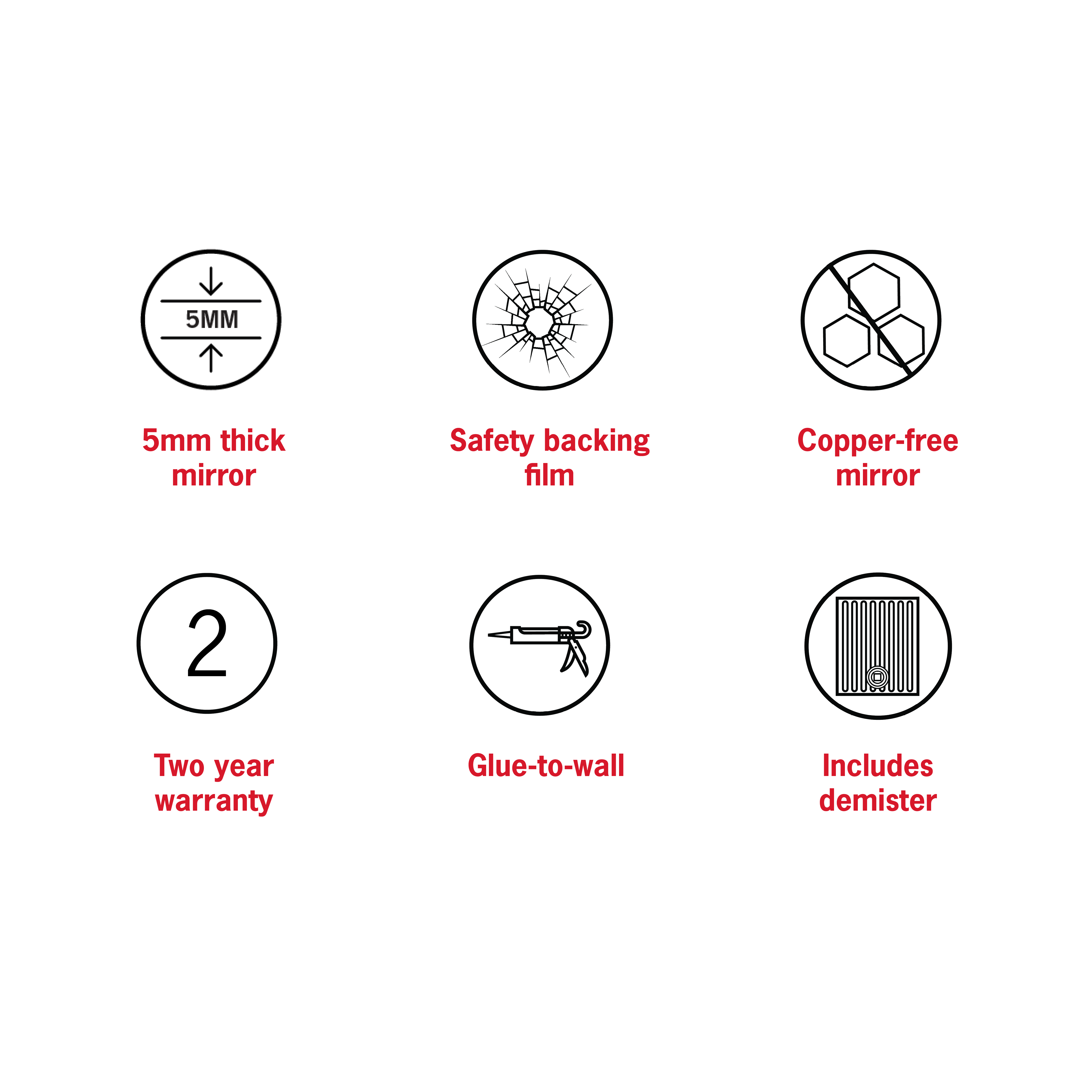 Kent 18mm Bevel Round Mirror - 600mmØ Glue-to-Wall and Demister