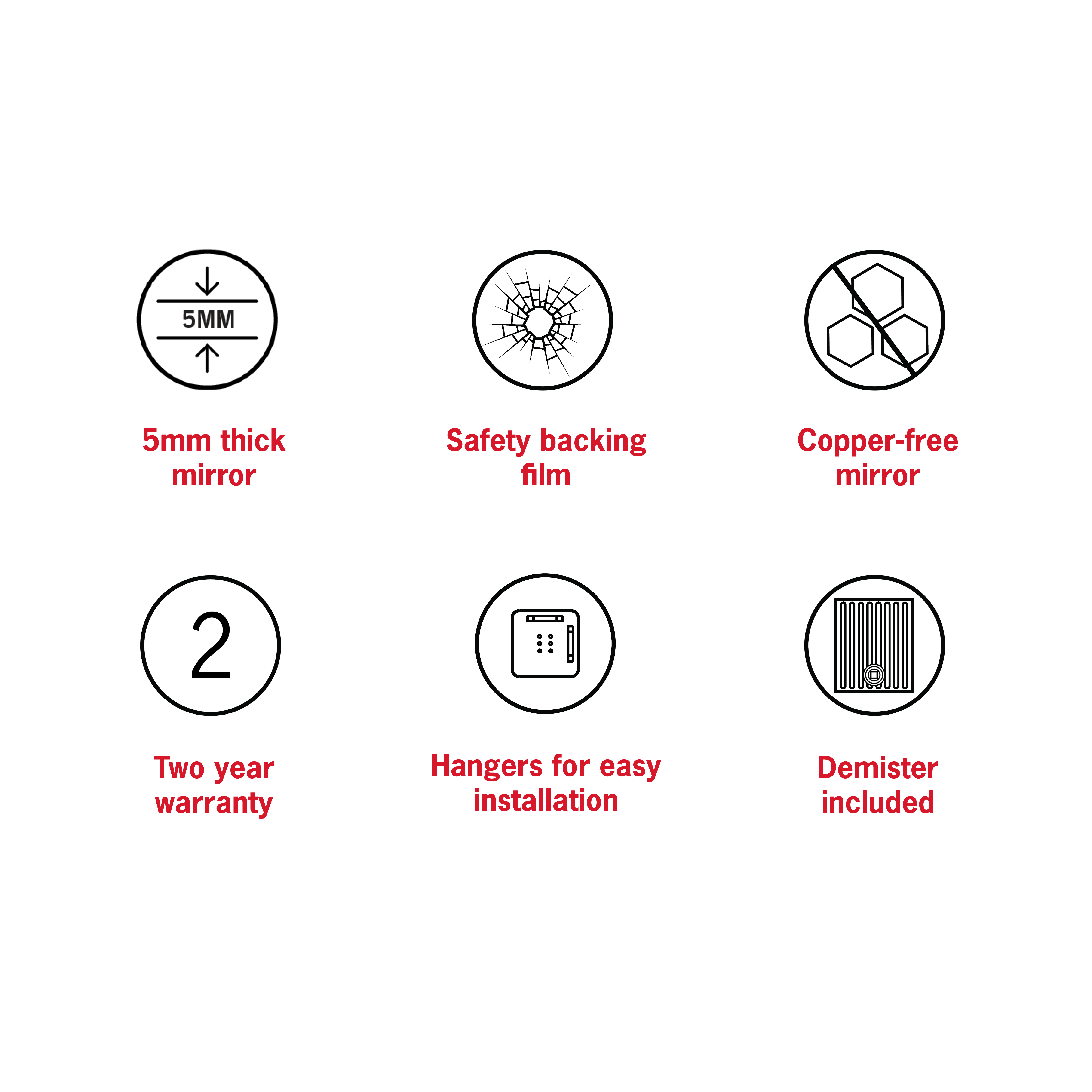 Kent 18mm Bevel Round Mirror - 800mmØ with Hangers and Demister