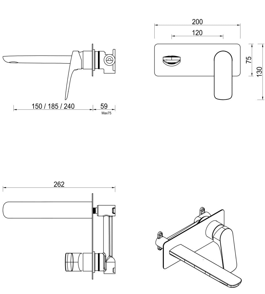 Kaza Wall-Spout Combo - 1P - TRIM KIT ONLY