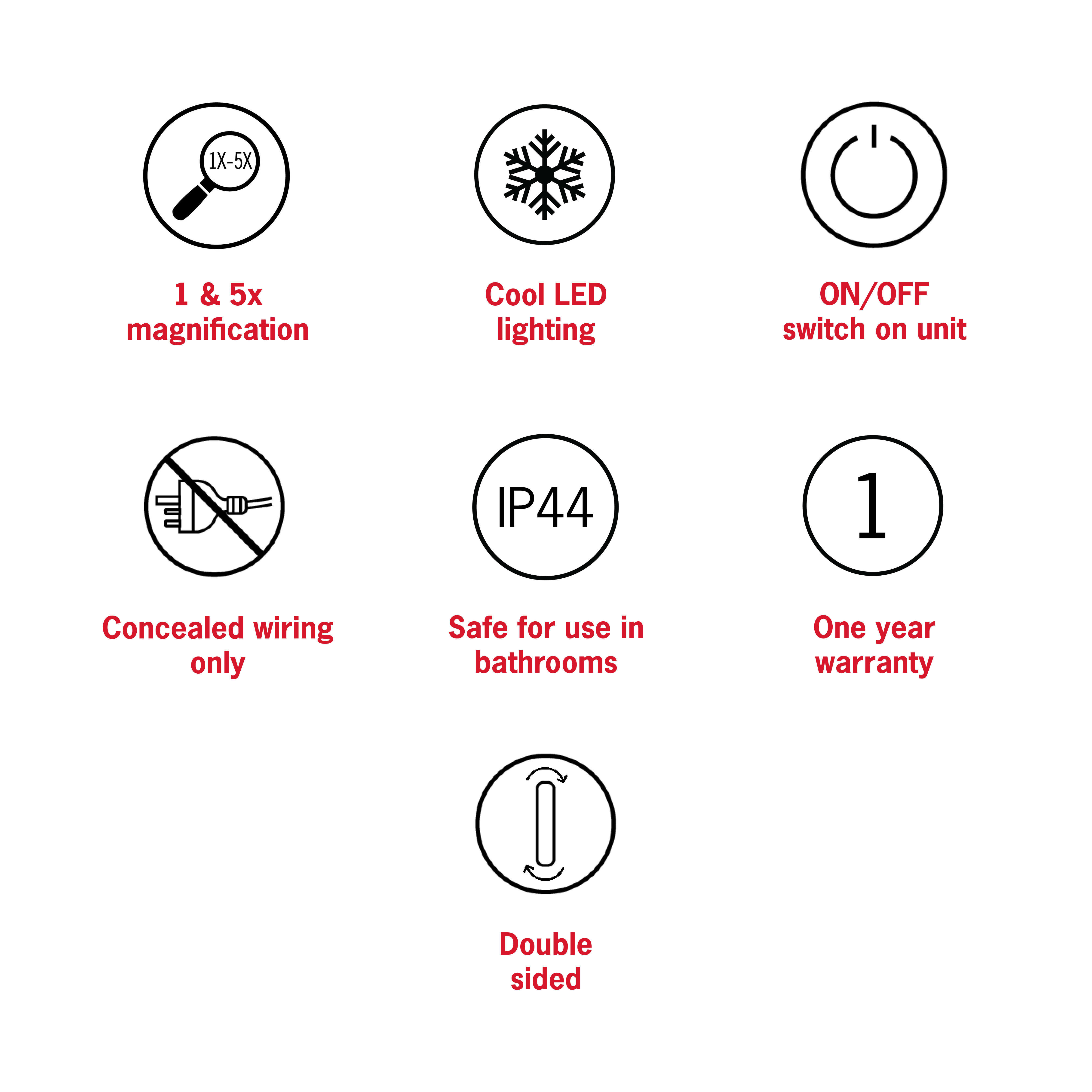 1 & 5x Magnification Brushed Nickel Wall Mounted Shaving Mirror, 200mm Diameter with Concealed Wiring