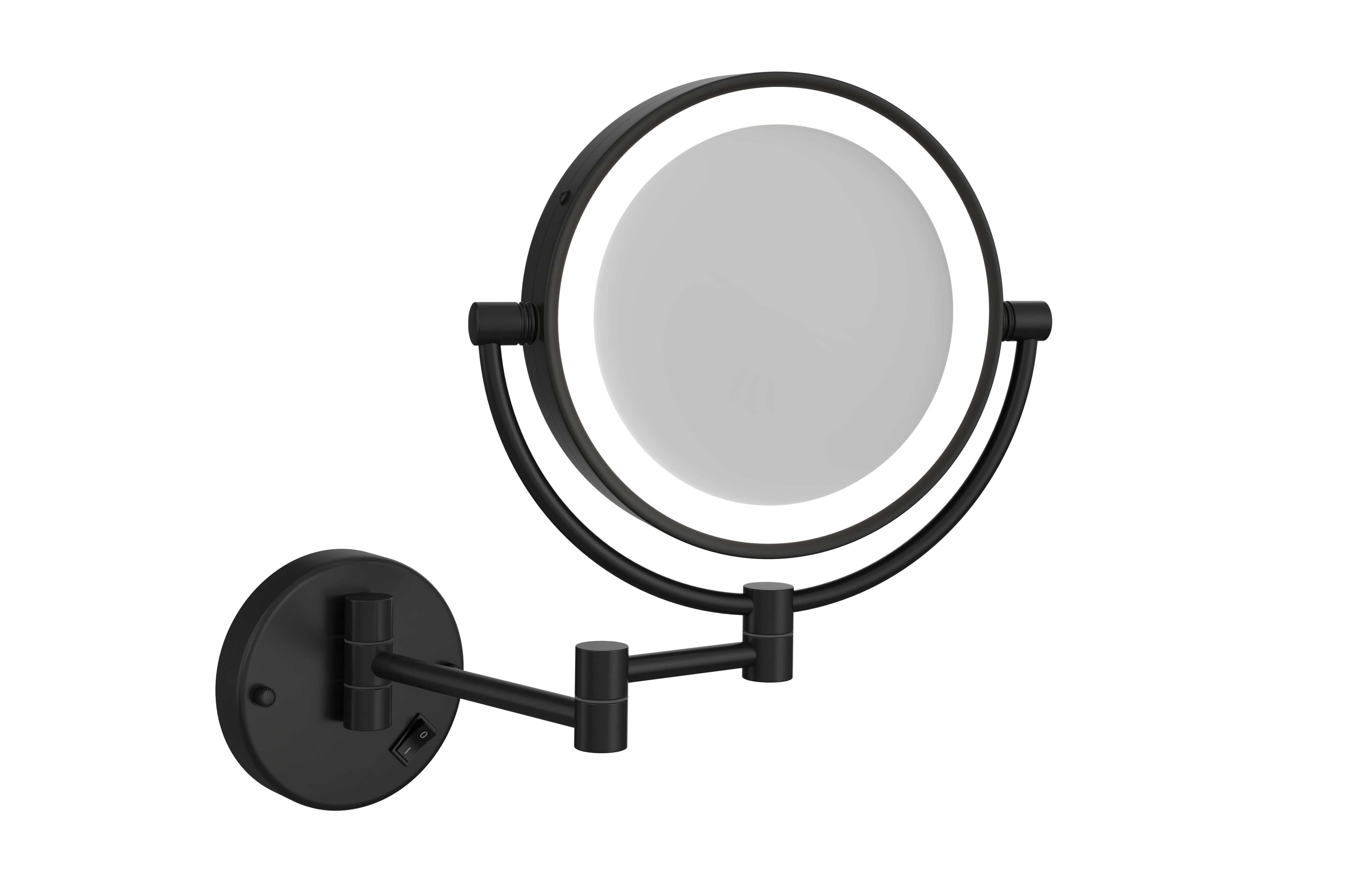 1 & 5X Magnification Matt Black Wall Mounted Shaving Mirror, 200Mm Diameter With Concealed Wiring