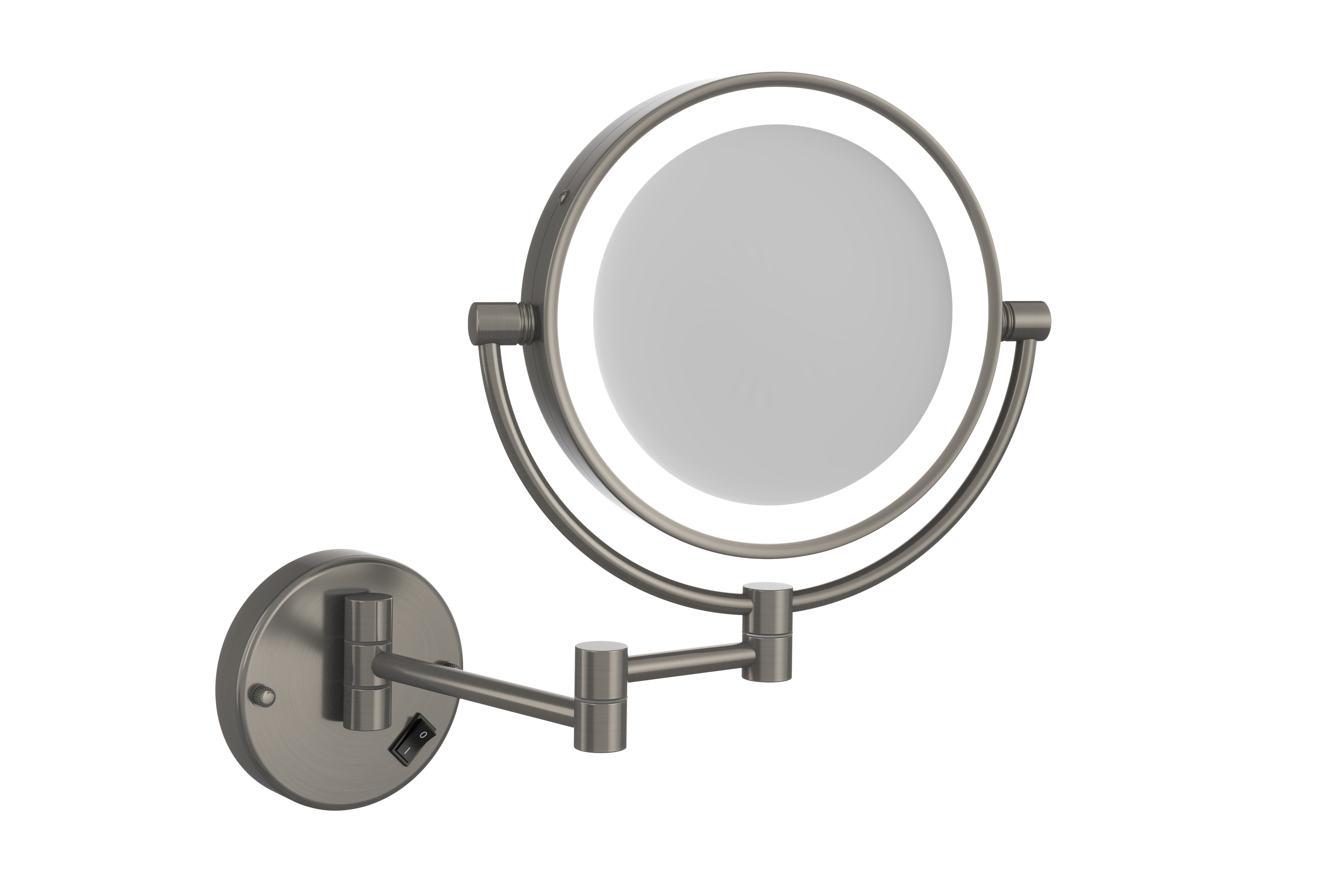 1 & 5X Magnification Brushed Nickel Wall Mounted Shaving Mirror, 200Mm Diameter With Concealed Wiring