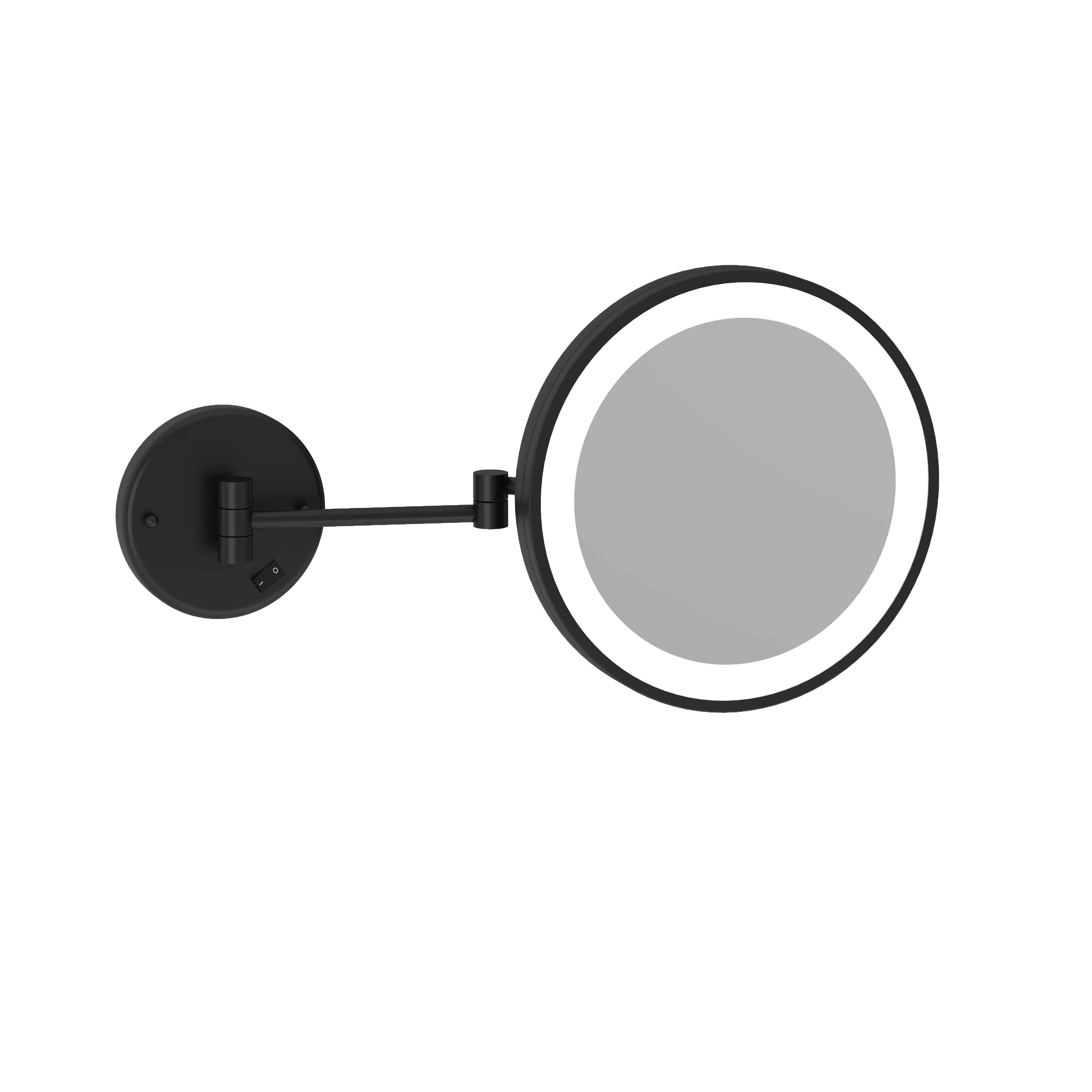 3X Magnification Matt Black Wall Mounted Shaving Mirror, 250Mm Diameter With Concealed Wiring