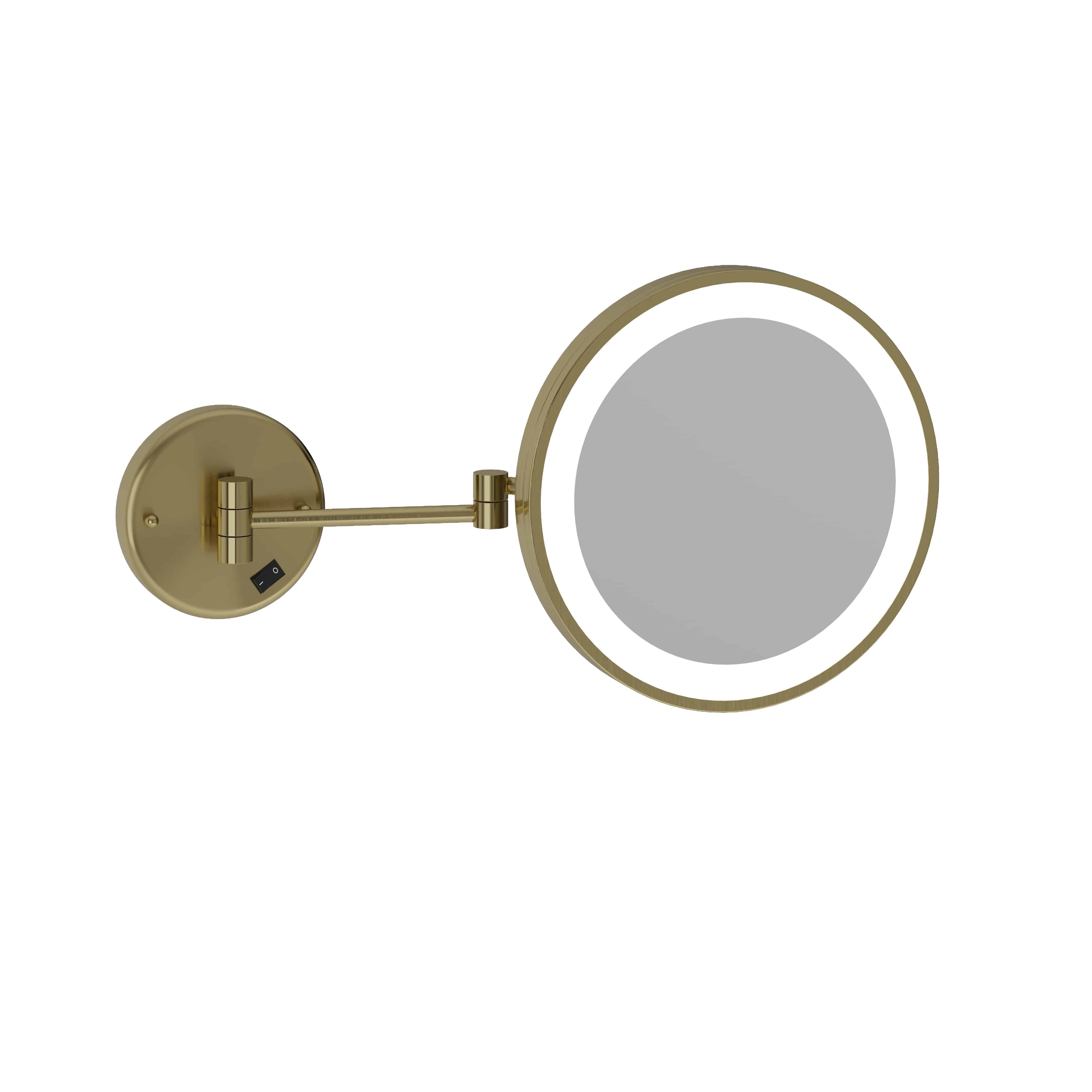 3X Magnification Brushed Brass Wall Mounted Shaving Mirror, 250Mm Diameter With Concealed Wiring