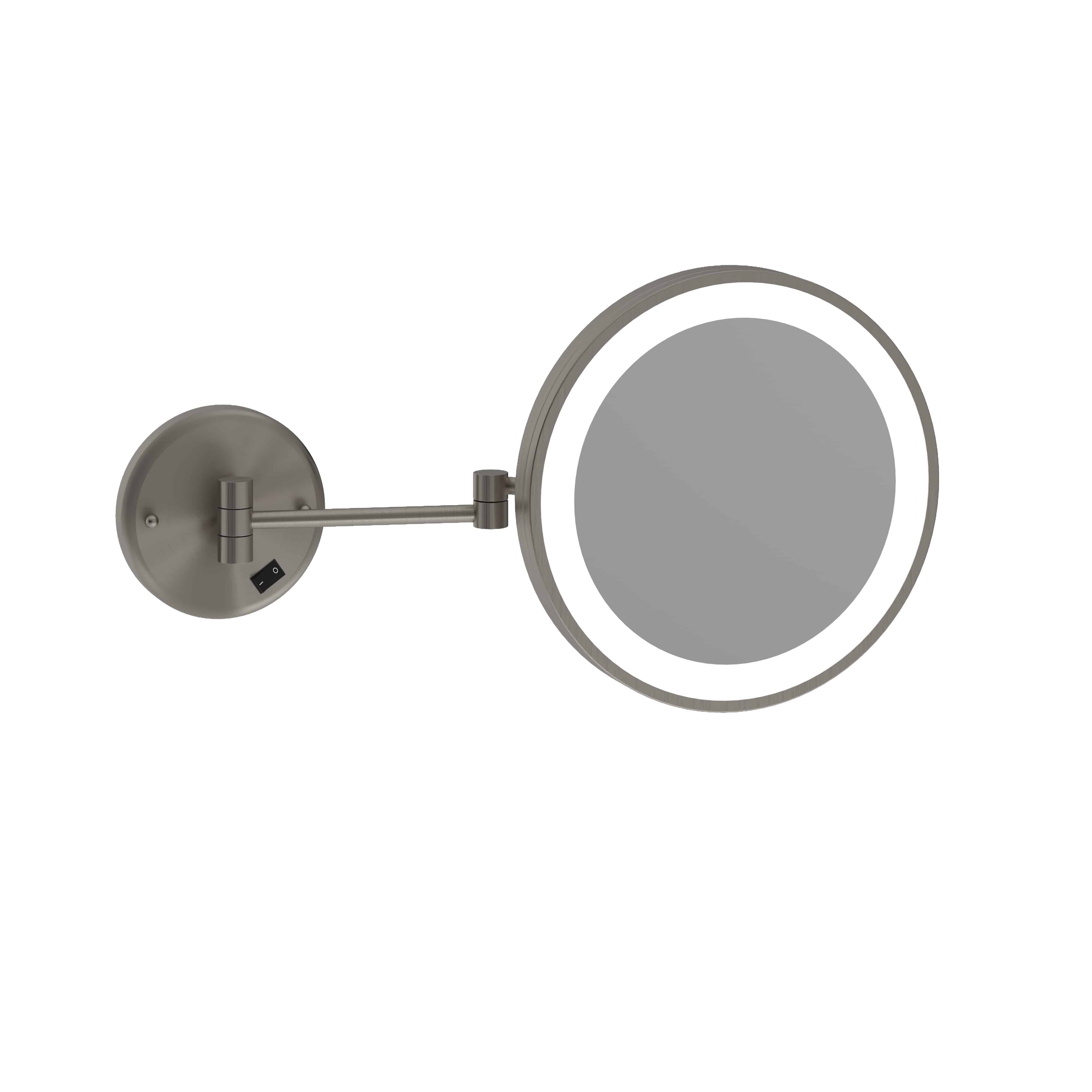 3X Magnification Brushed Nickel Wall Mounted Shaving Mirror, 250Mm Diameter With Concealed Wiring
