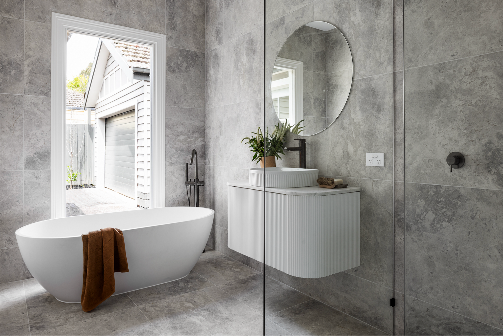 Round Freestanding Bath Spout and Hand Shower - Shadow Gunmetal