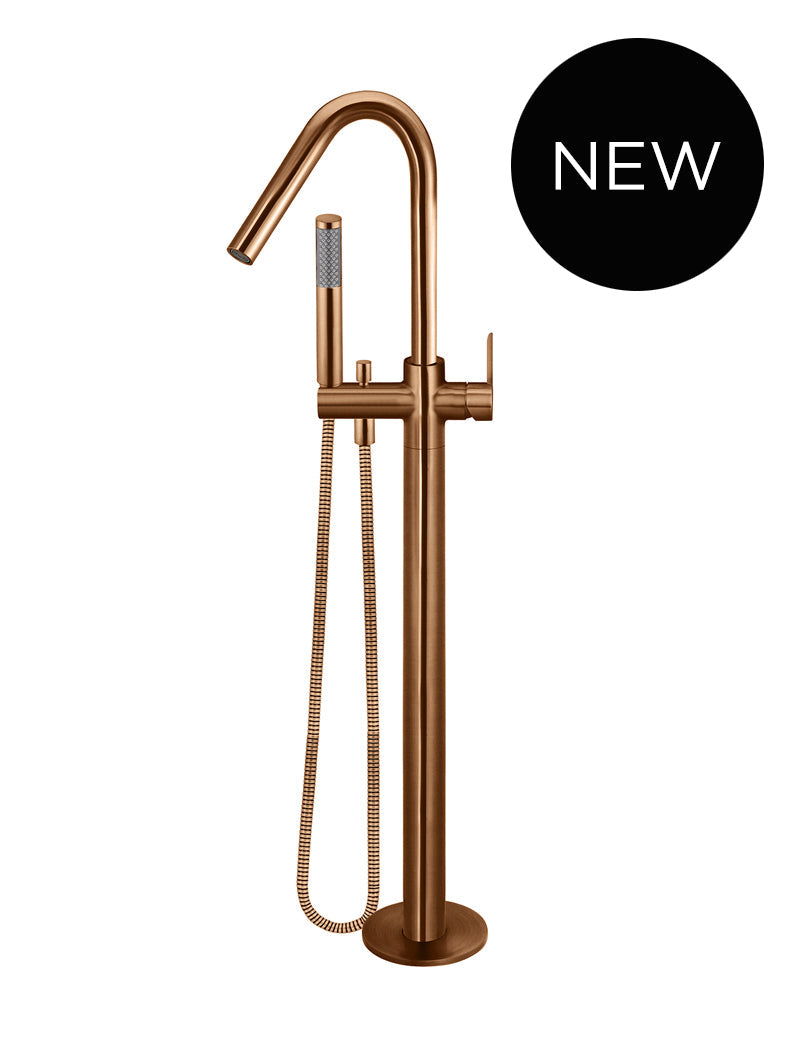 Round Paddle Freestanding Bath Spout and Hand Shower - Lustre Bronze