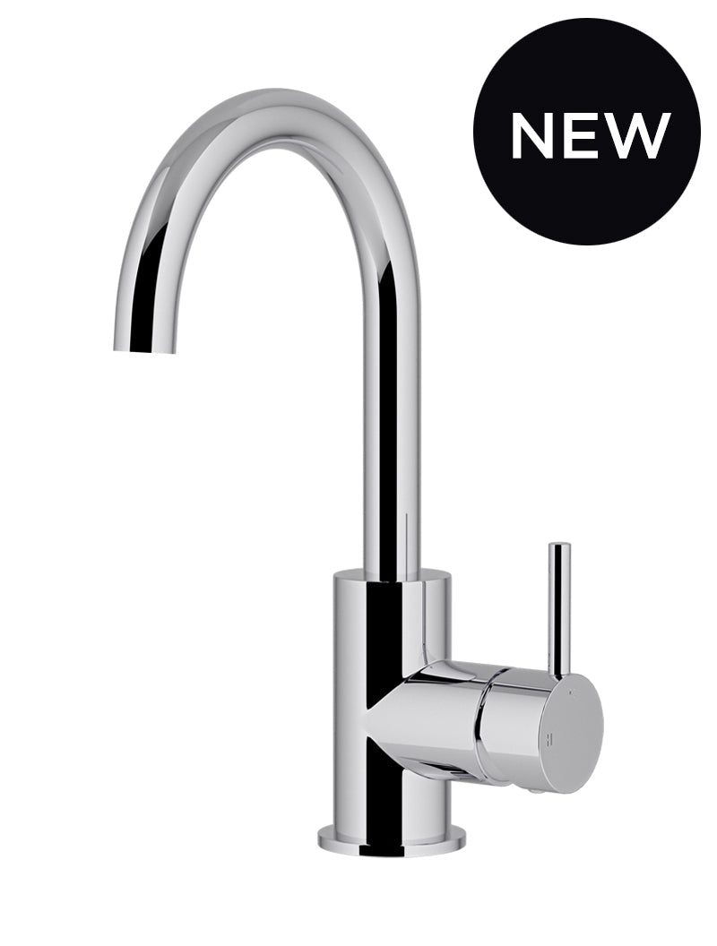 Round Gooseneck Basin Mixer with Cold Start - Polished Chrome