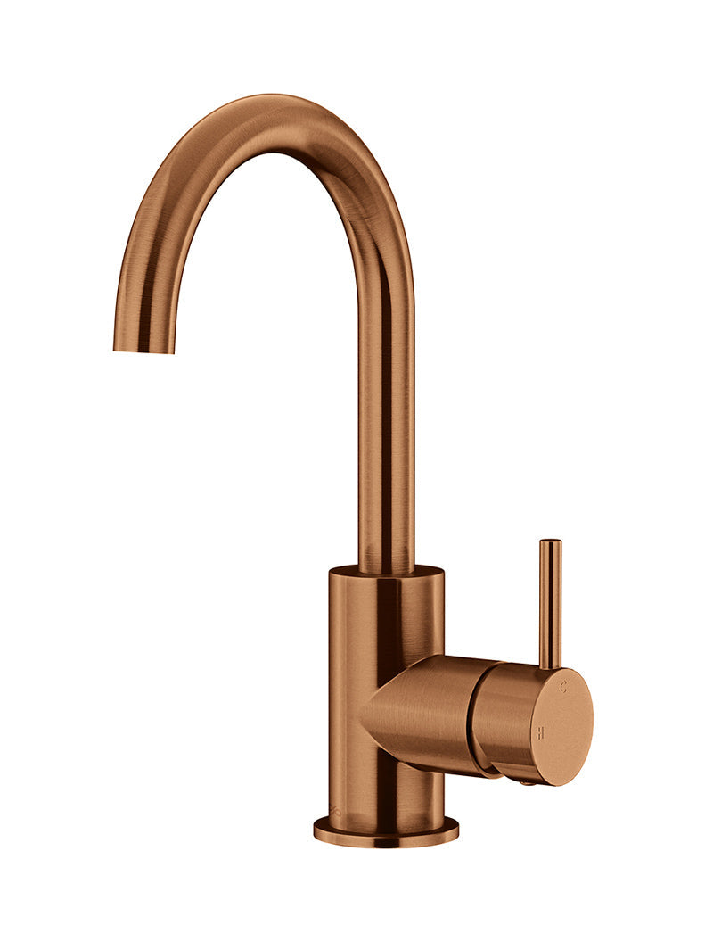 Round Gooseneck Basin Mixer with Cold Start - Lustre Bronze
