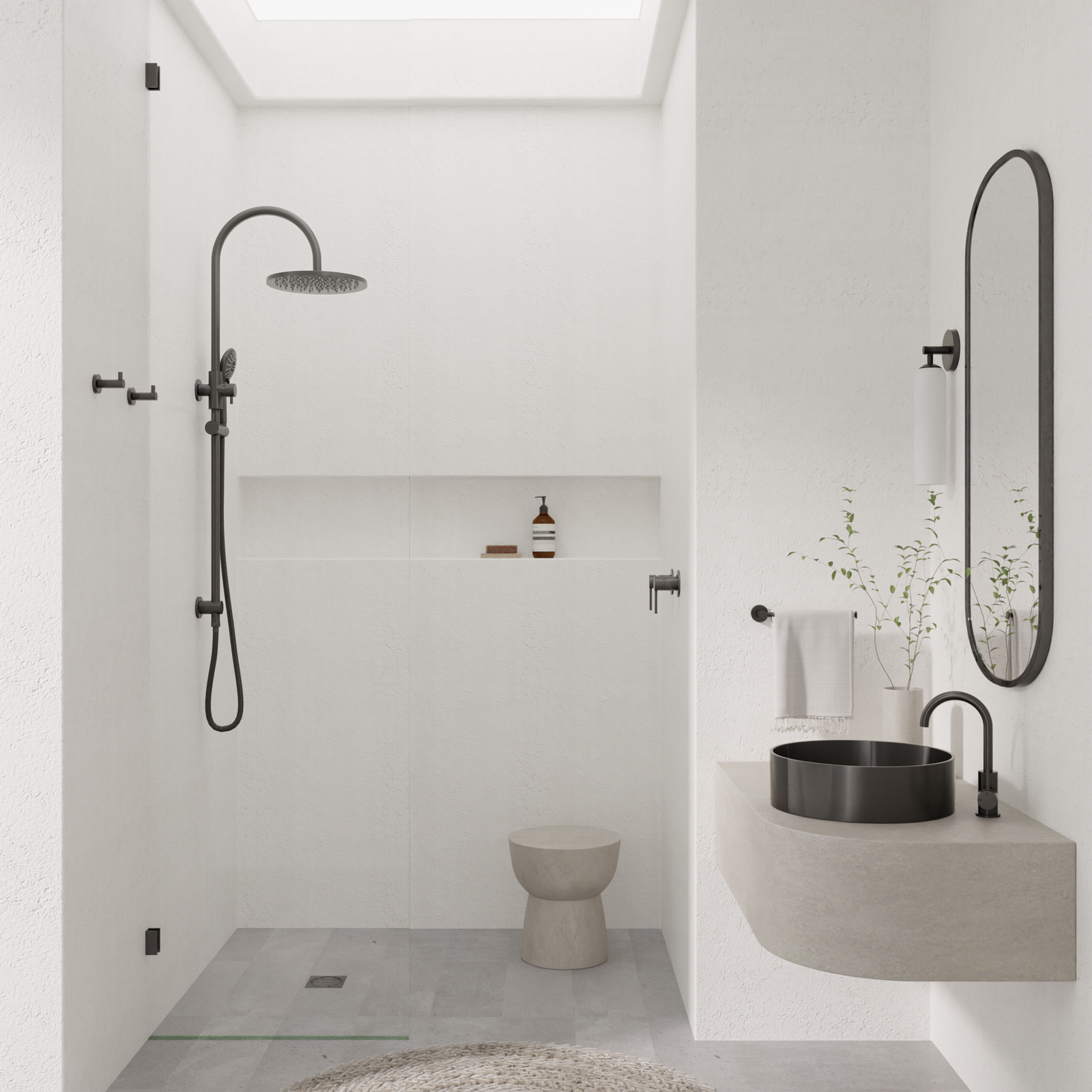 Round Gooseneck Basin Mixer with Cold Start - Shadow Gunmetal