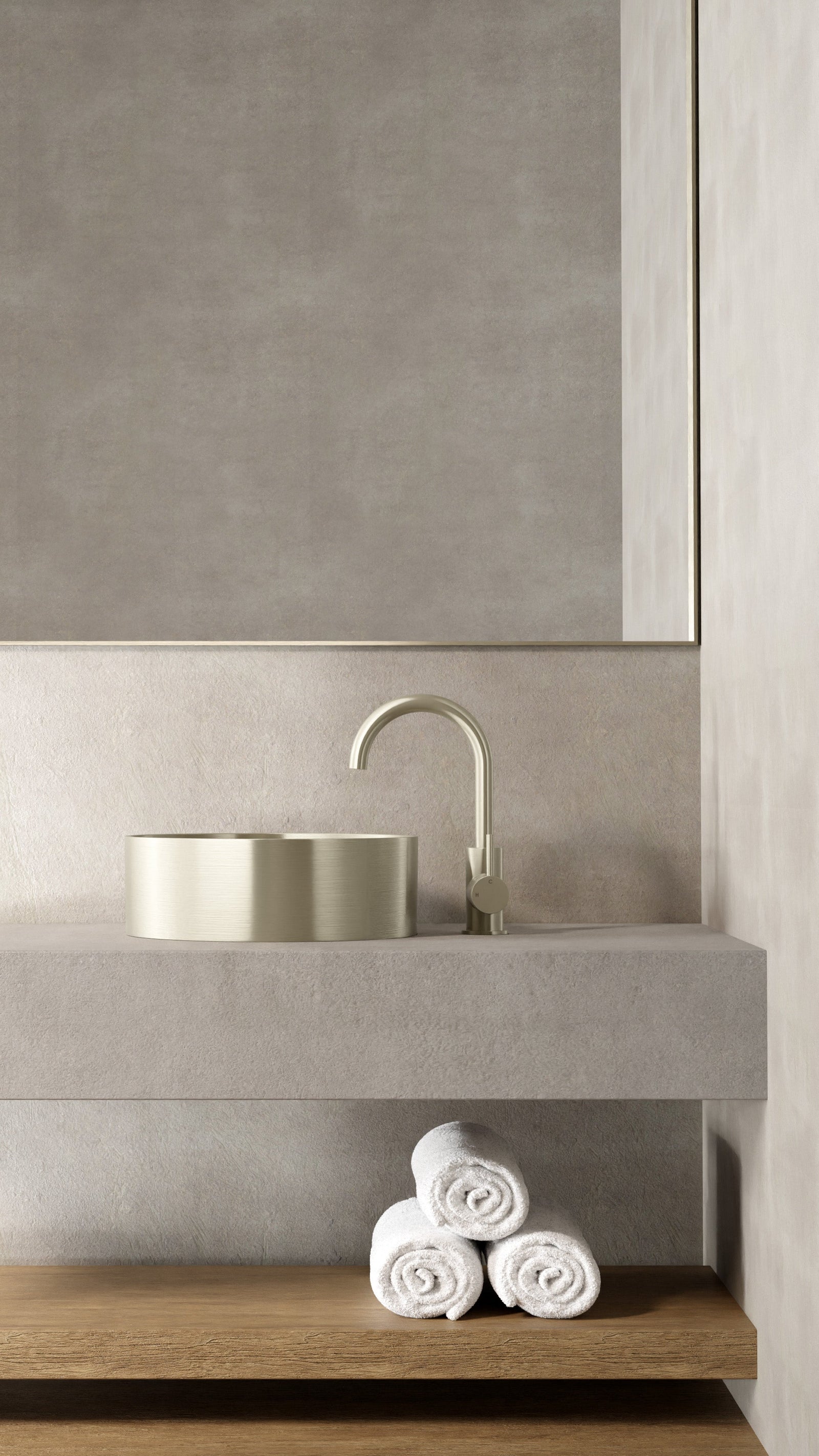 Round Gooseneck Basin Mixer with Cold Start - PVD Brushed Nickel