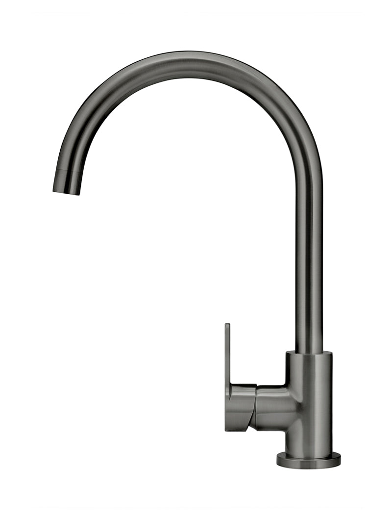 Round Gooseneck Kitchen Mixer Tap with Paddle Handle - Shadow Gunmetal