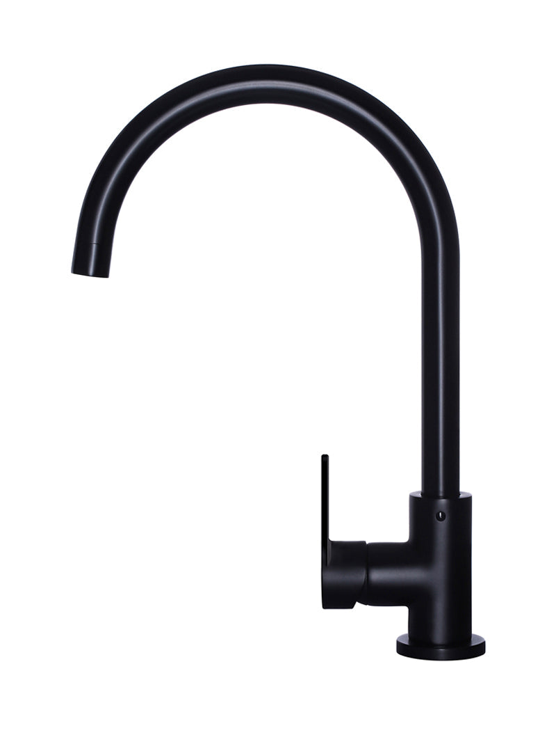 Round Gooseneck Kitchen Mixer Tap with Paddle Handle - Matte Black