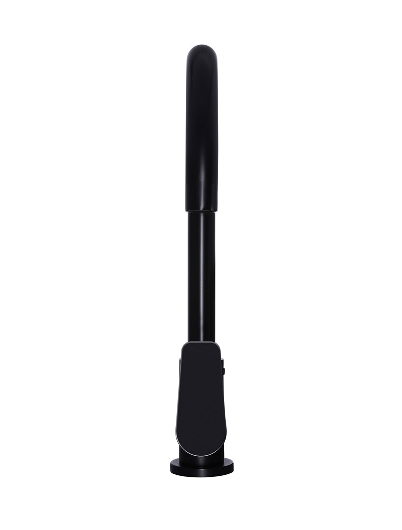 Round Gooseneck Kitchen Mixer Tap with Paddle Handle - Matte Black