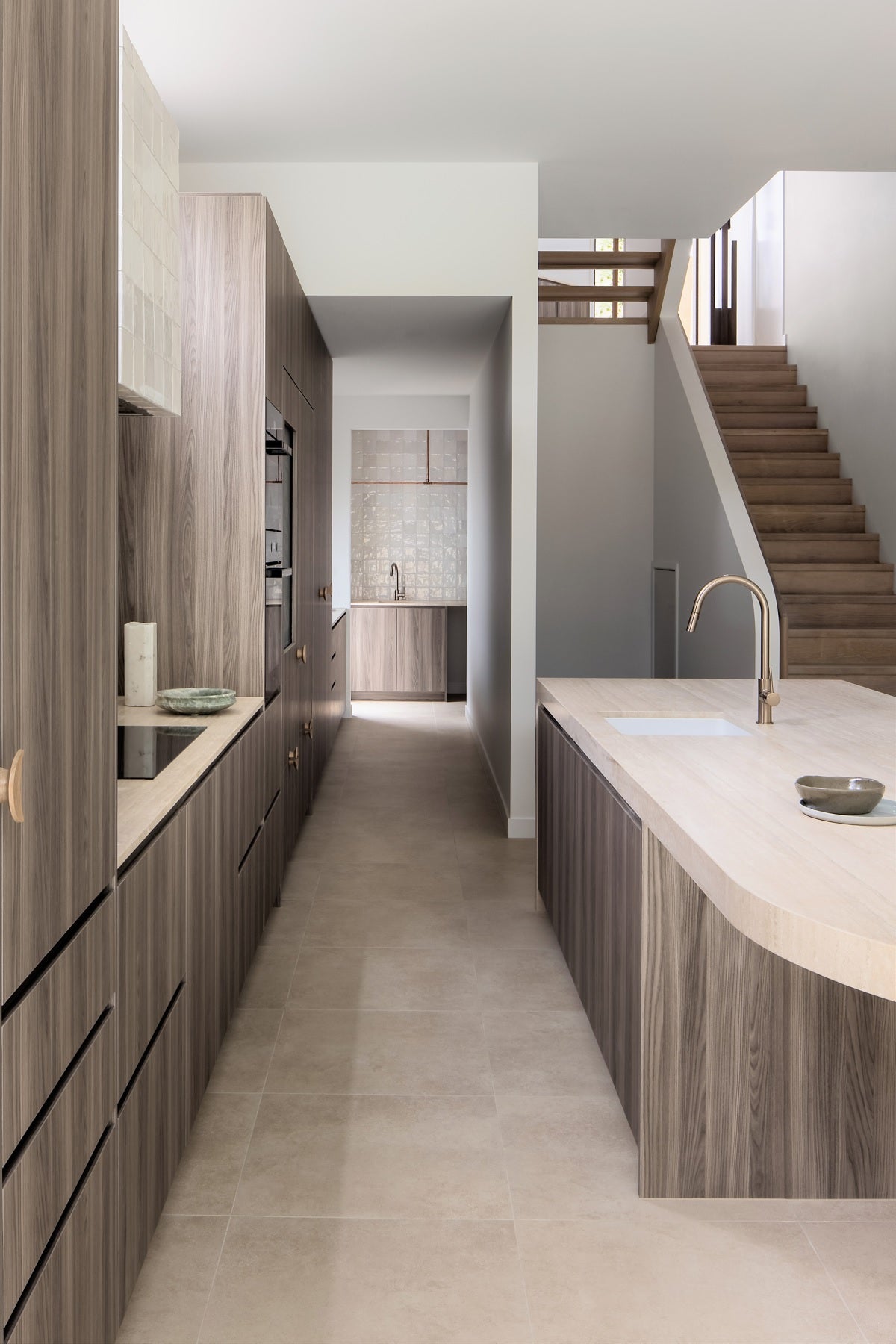 Round Piccola Pull Out Kitchen Mixer Tap - Champagne