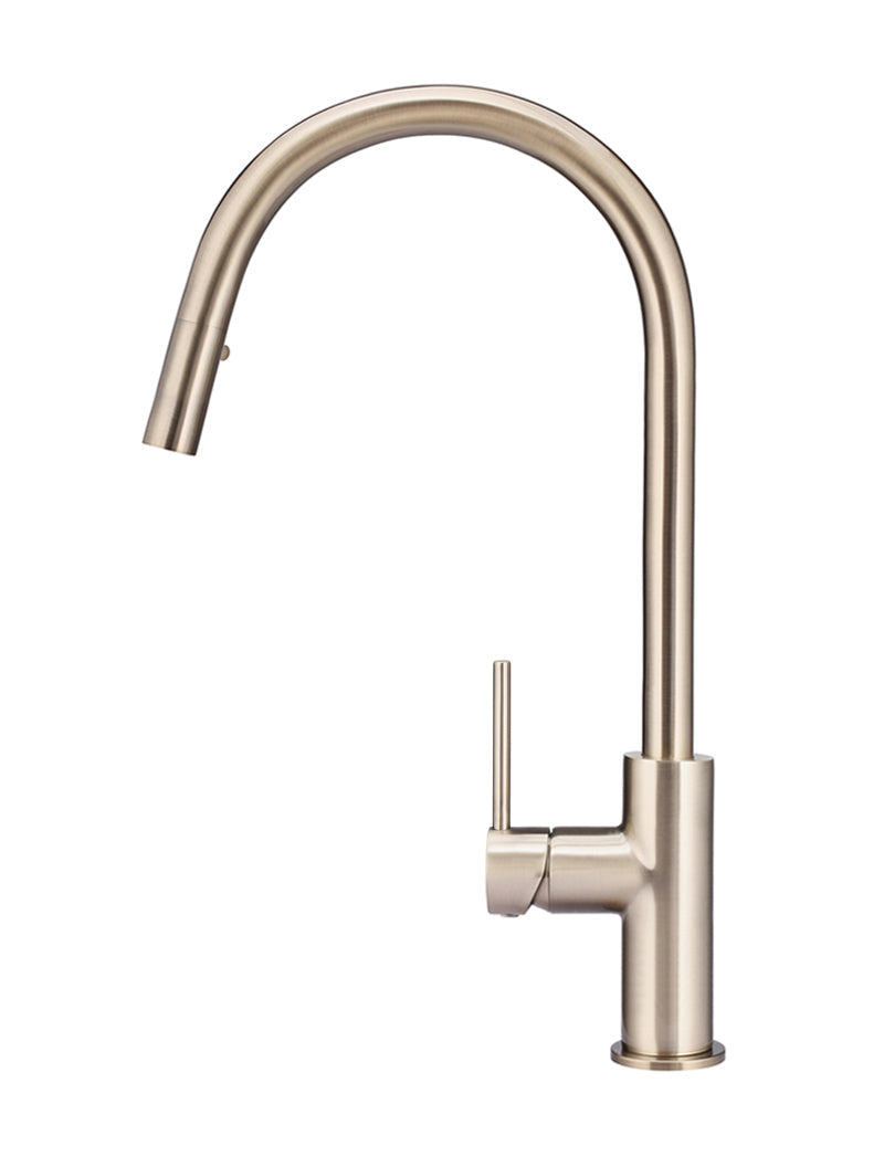 Round Piccola Pull Out Kitchen Mixer Tap - Champagne