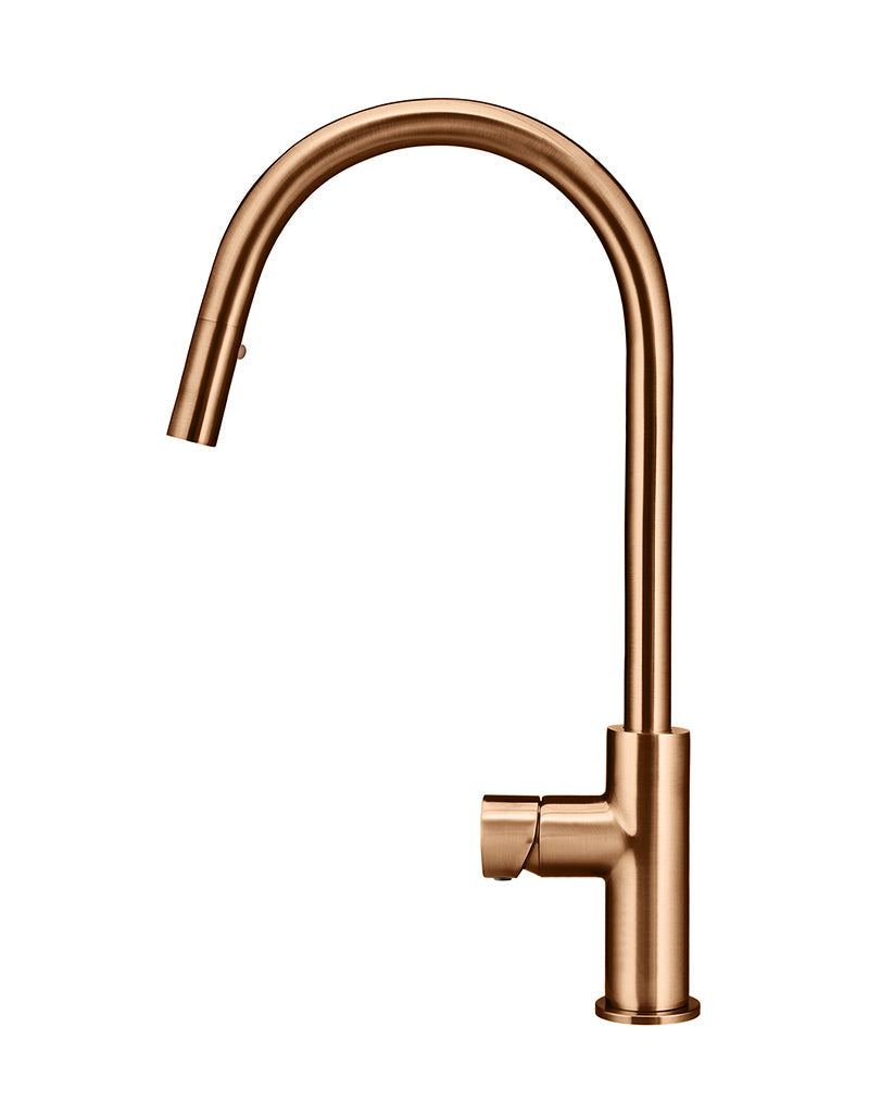 Round Pinless Piccola Pull Out Kitchen Mixer Tap - Lustre Bronze