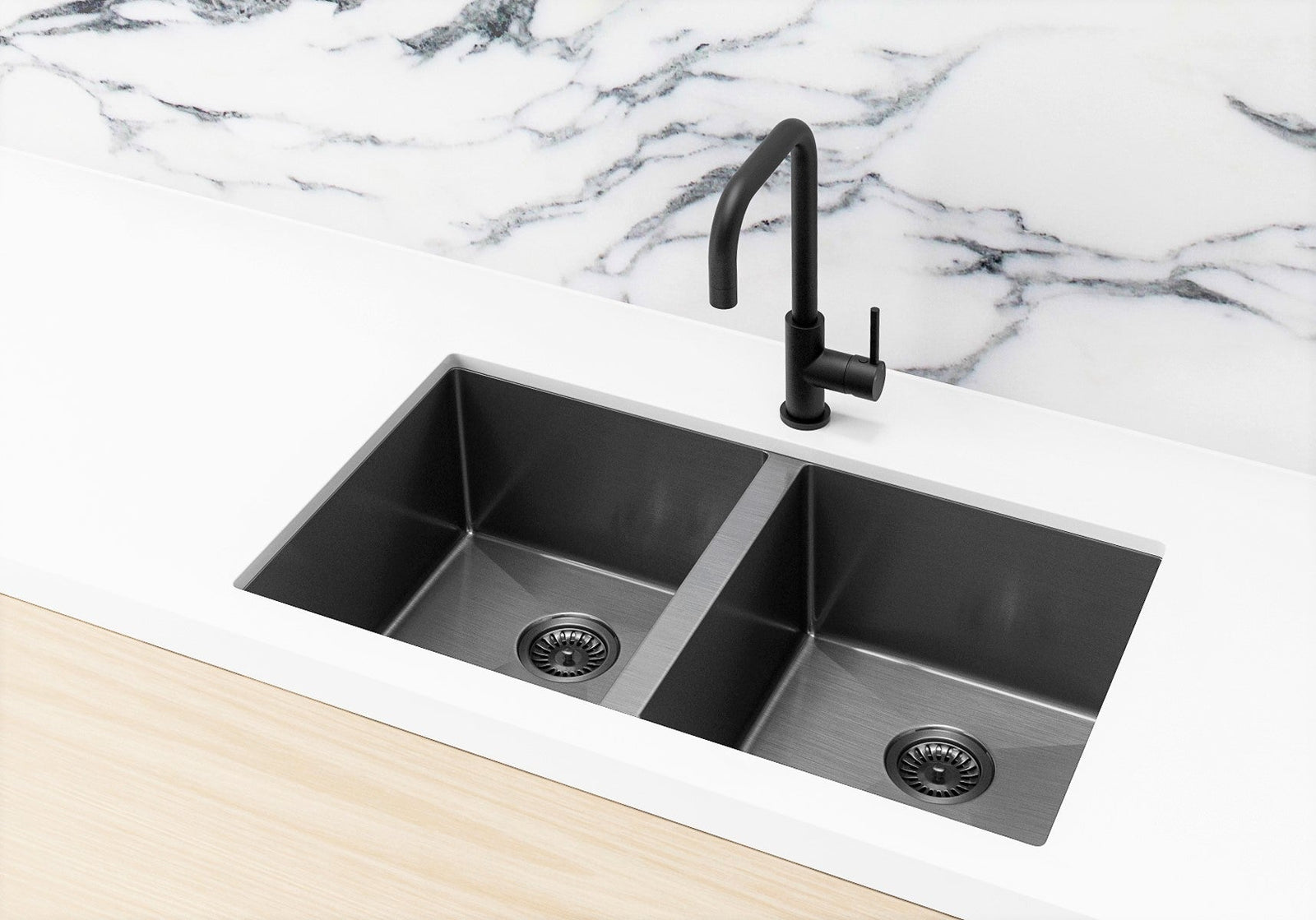 Lavello Kitchen Sink - Double Bowl 760 x 440 - Gunmetal Black