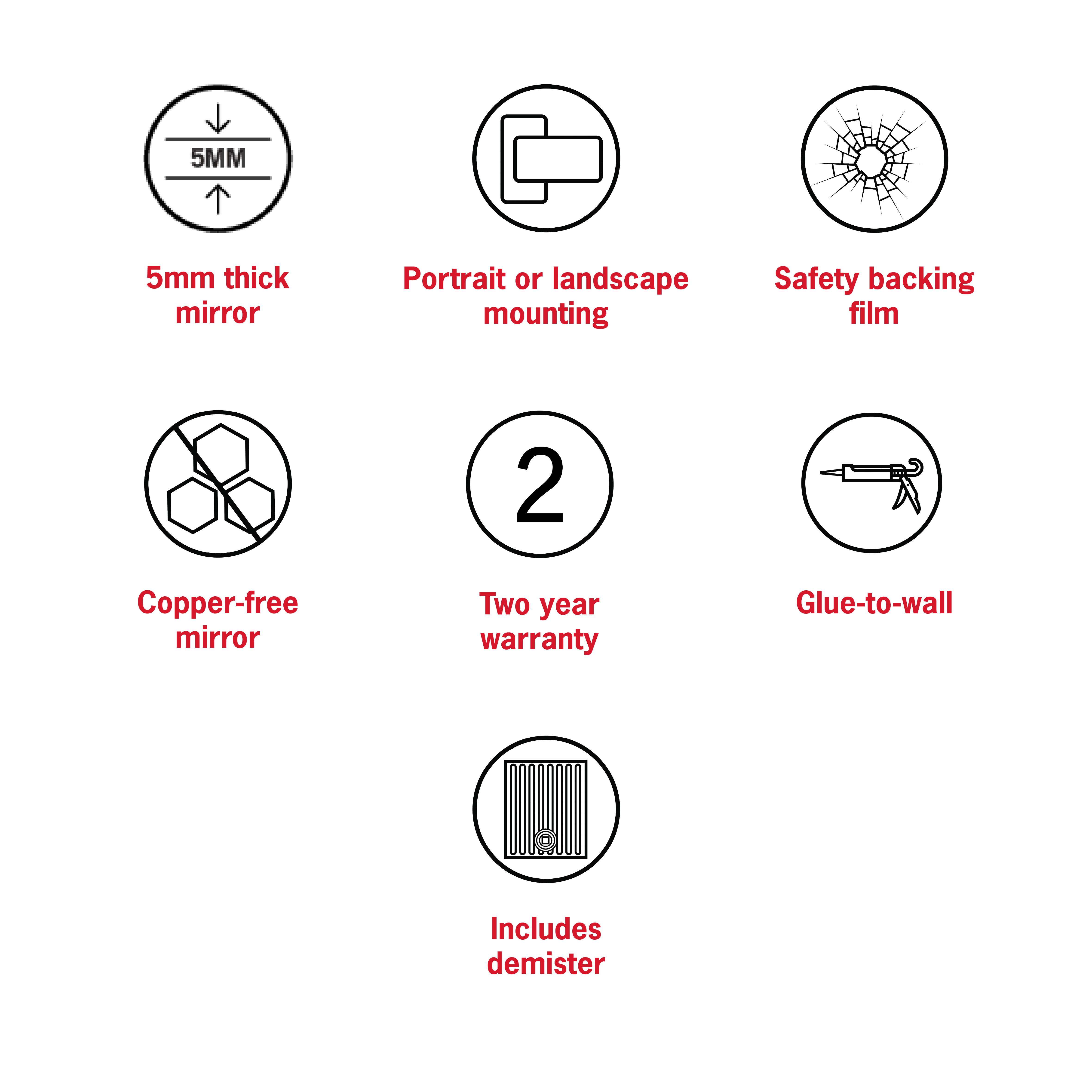 Montana Rectangle 25mm Bevel Edge Mirror - 1200x800mm Glue-to-Wall and Demister