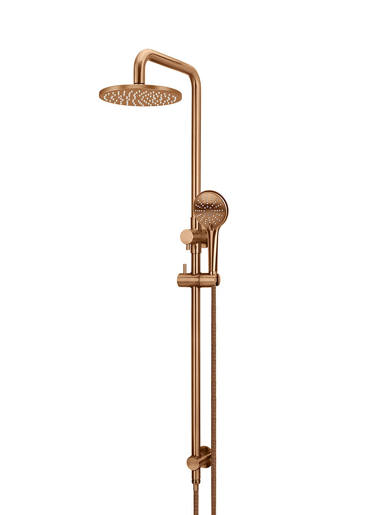 Round Combination Shower Rail 200mm Rose, Three Function Hand Shower - Lustre Bronze