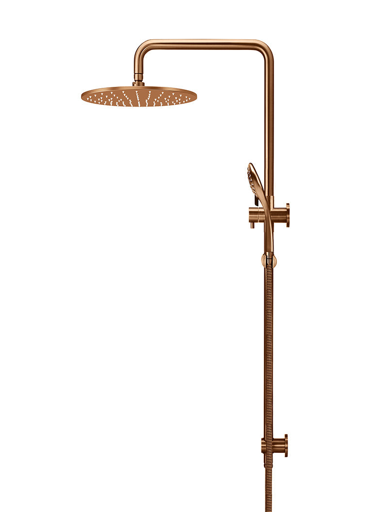 Round Combination Shower Rail 300mm Rose, Three Function Hand Shower - Lustre Bronze